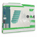 Pack HOME de seis revisteros verdes y blancos en su envoltorio original sobre fondo blanco