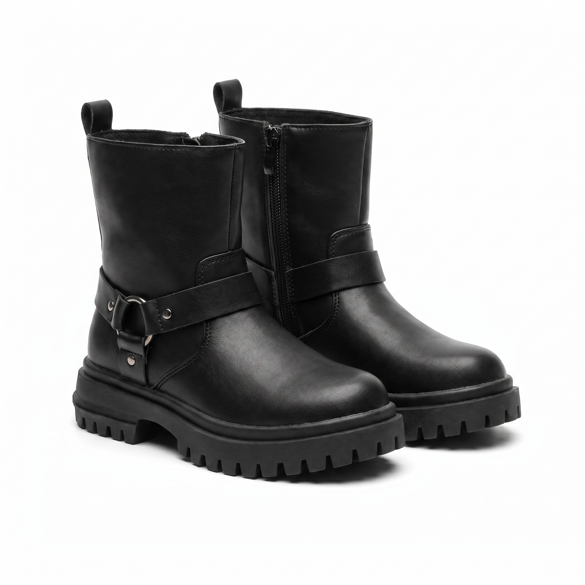Botas Moteras Niña Negras — Estilo Biker con Hebilla y Cremallera