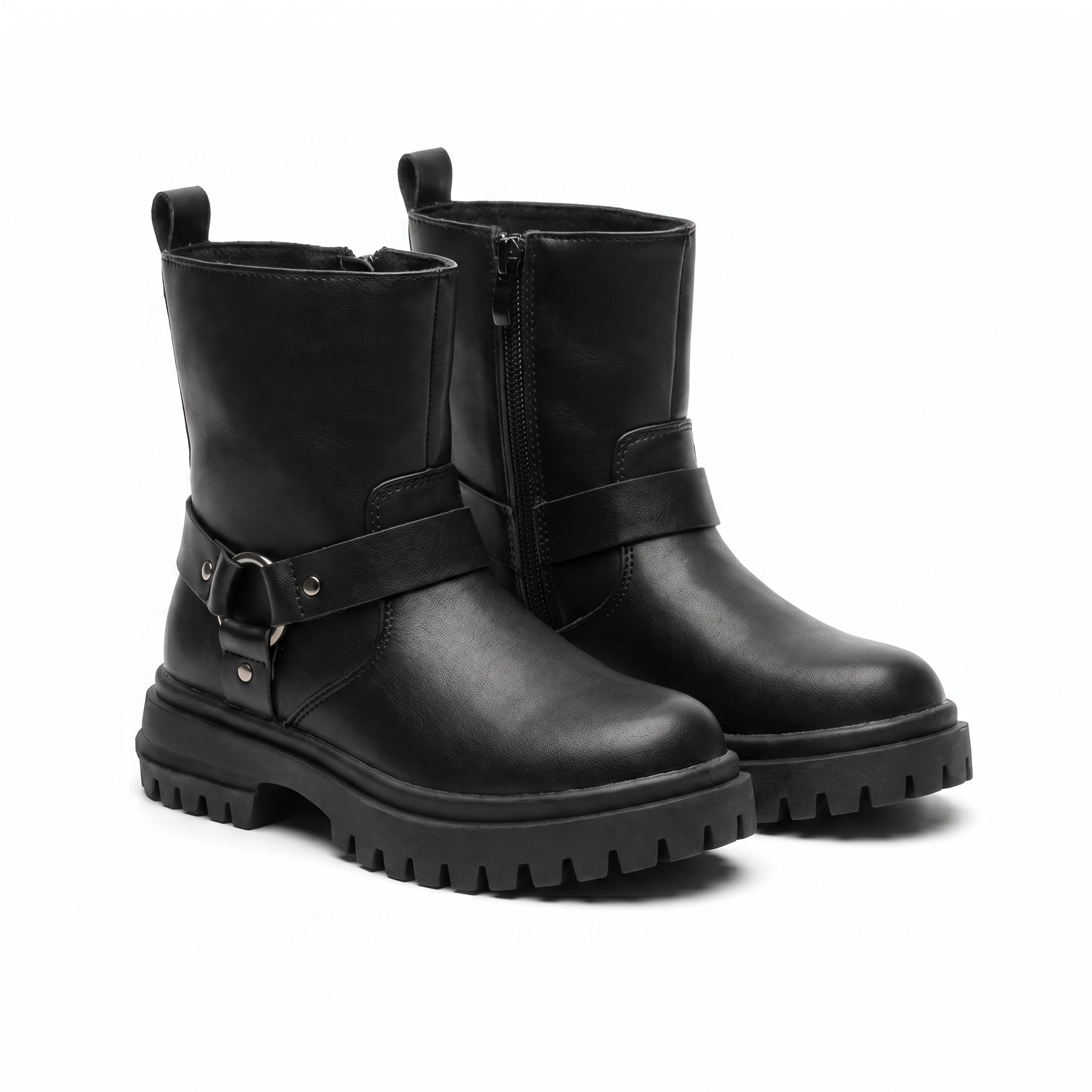 Botas Moteras Niña Negras — Estilo Biker con Hebilla y Cremallera