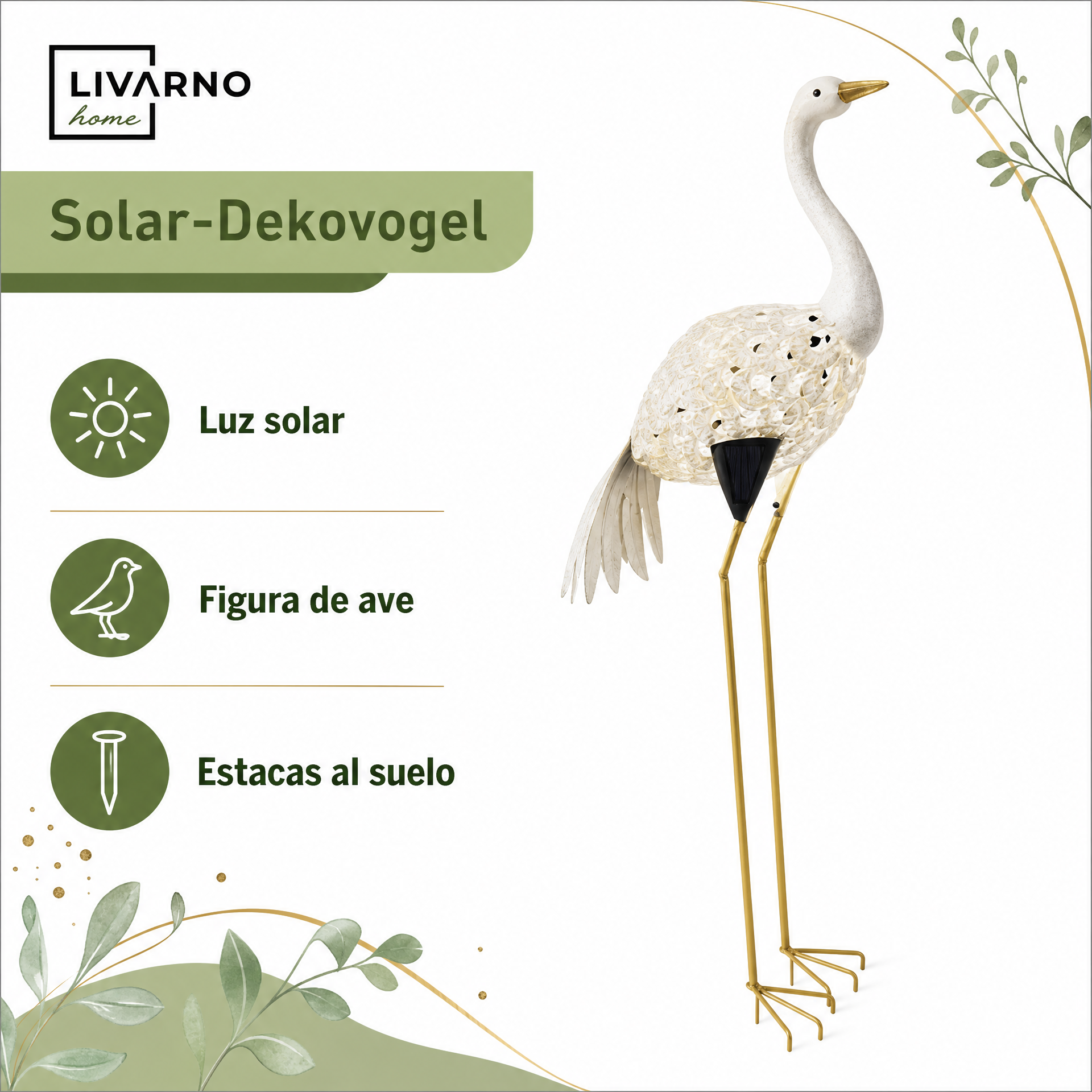 Livarno ave decorativa solar para jardín con patas largas iluminada