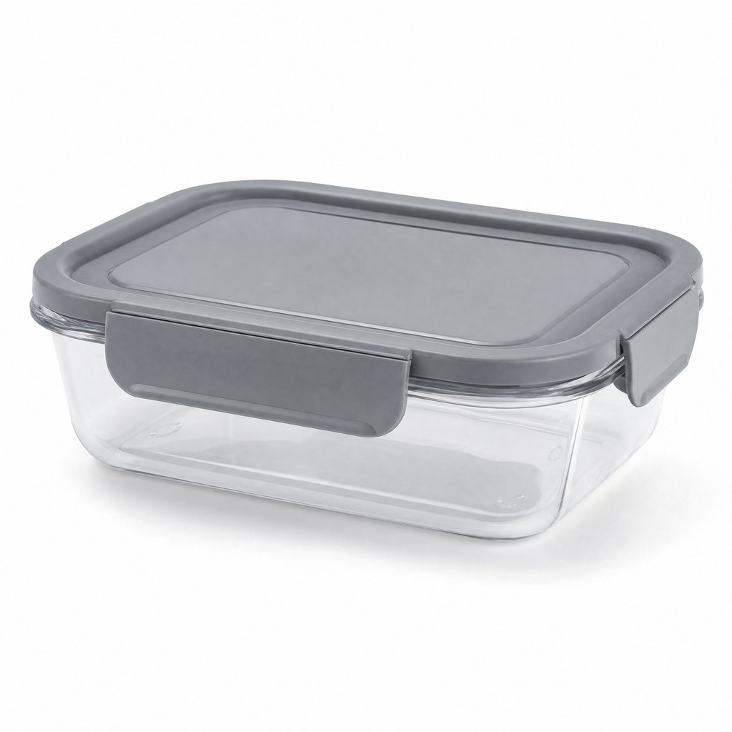 SilverCrest recipiente para alimentos rectangular con tapa gris y cuerpo transparente