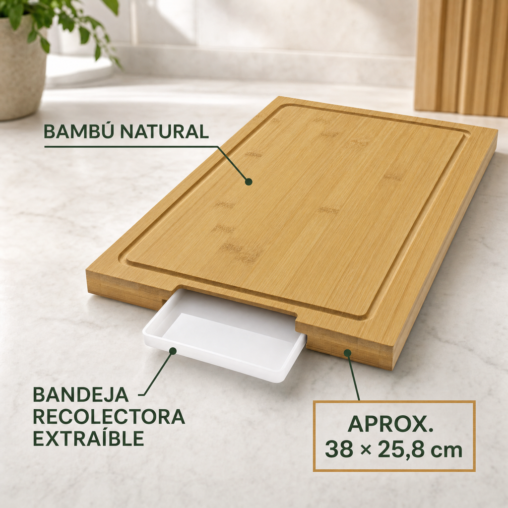 Tabla de Cortar de Bambú Ernesto con Bandeja Recolectora