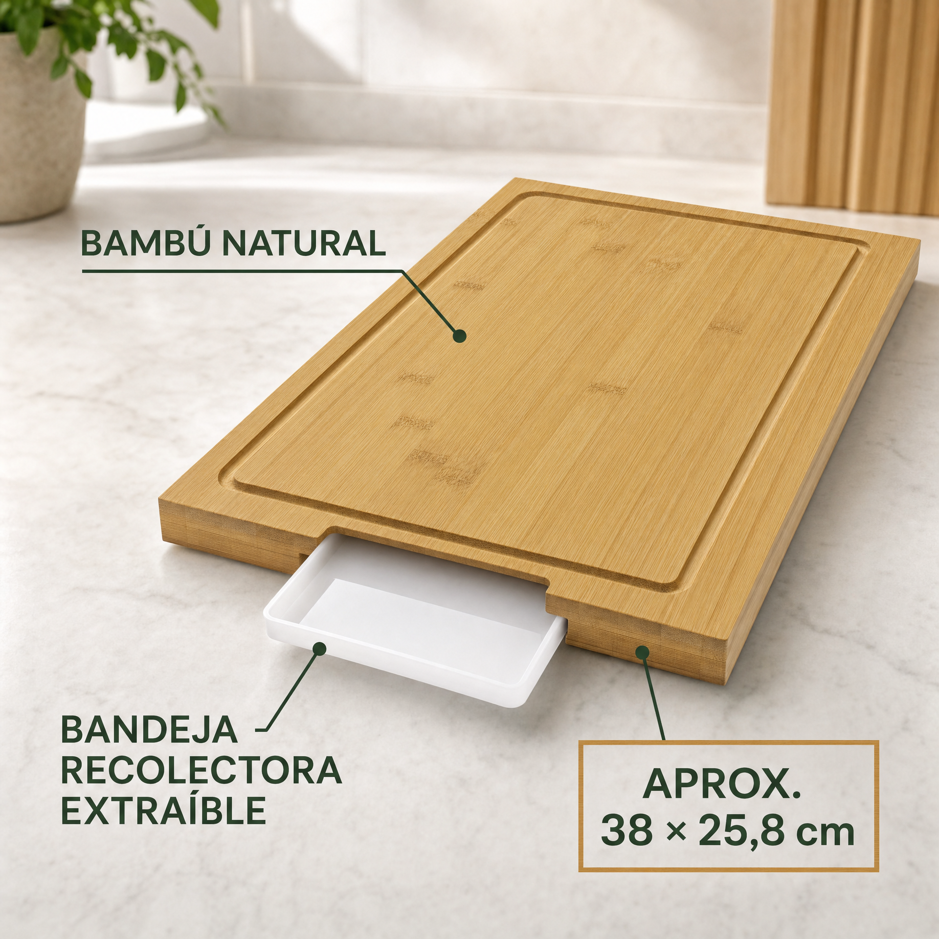 Tabla de Cortar de Bambú Ernesto con Bandeja Recolectora