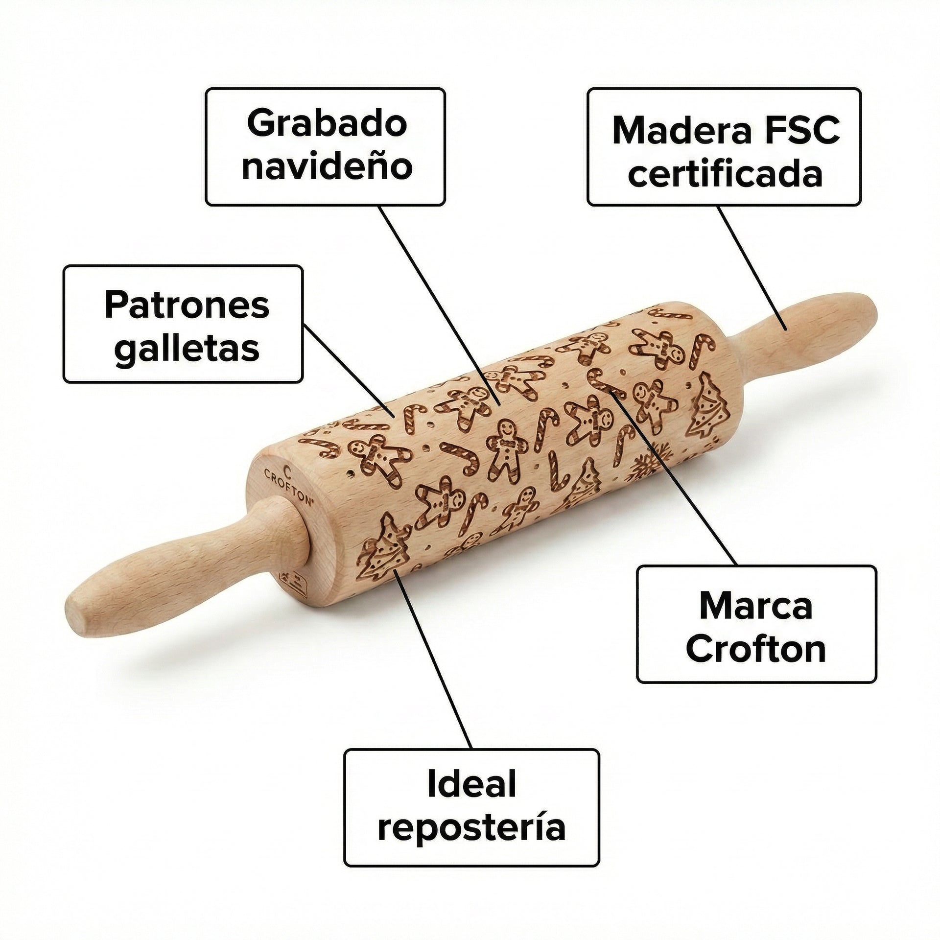 Rodillo Grabado Navideño Crofton Madera FSC