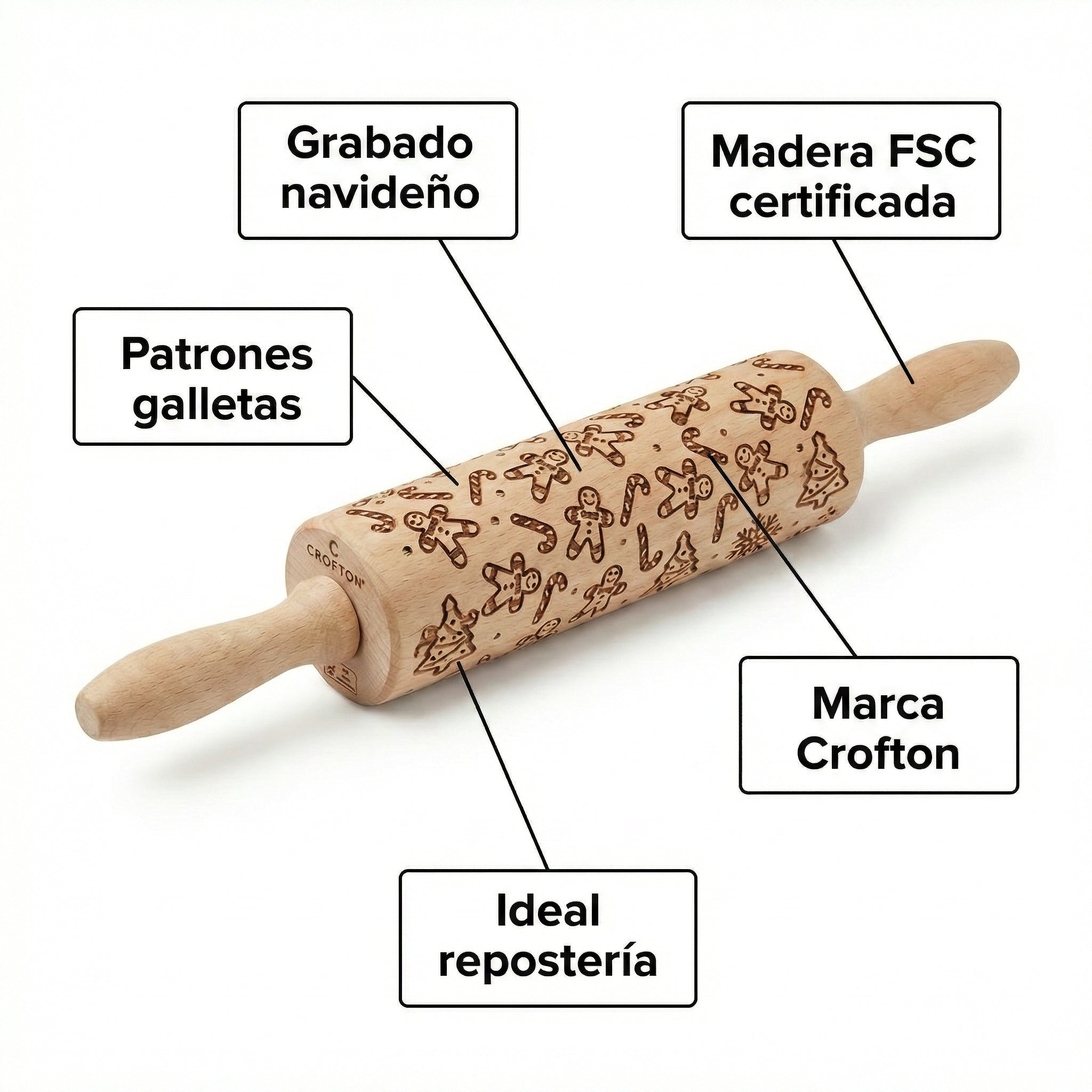 Rodillo Grabado Navideño Crofton Madera FSC