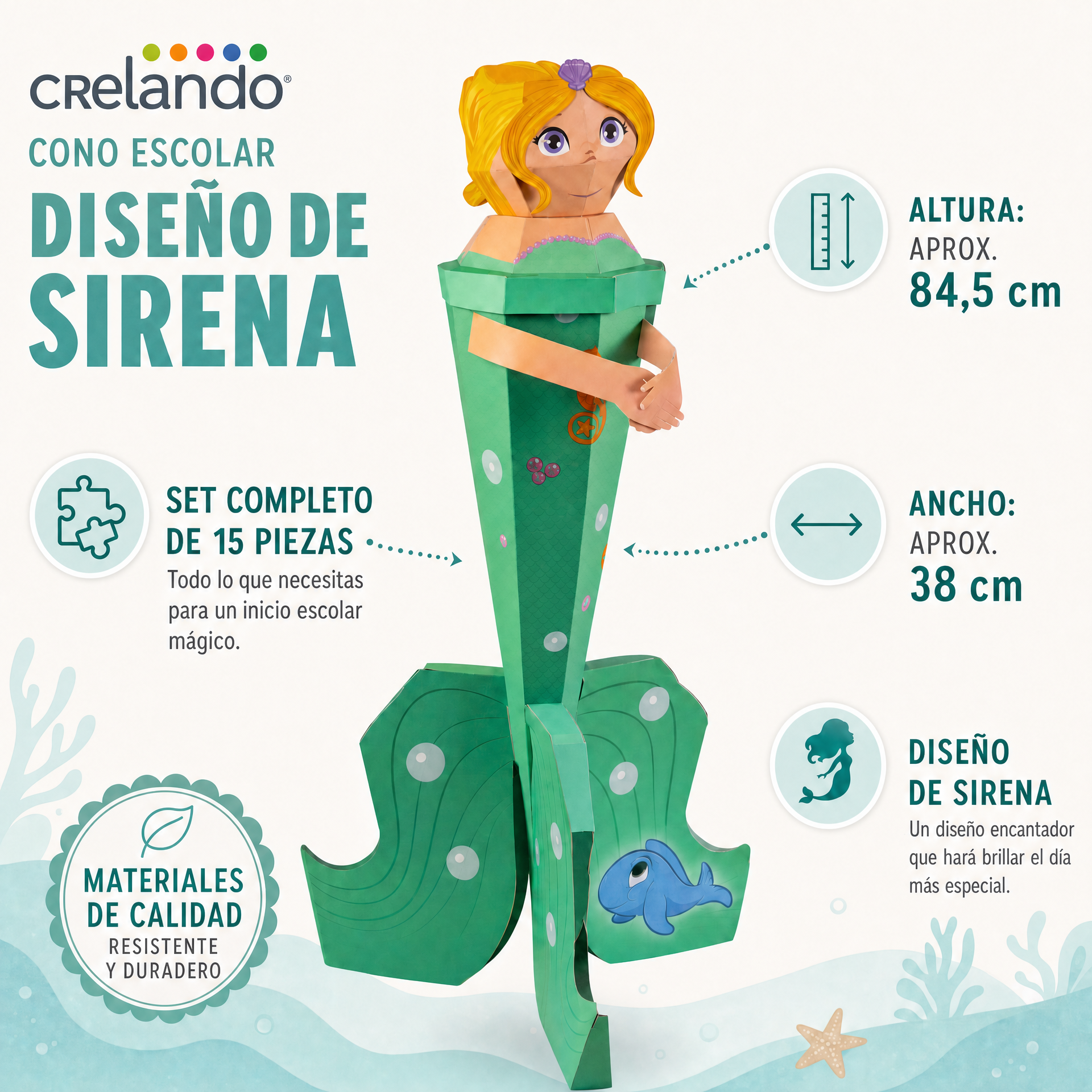 Crelando Set de manualidades para cono escolar Sirena