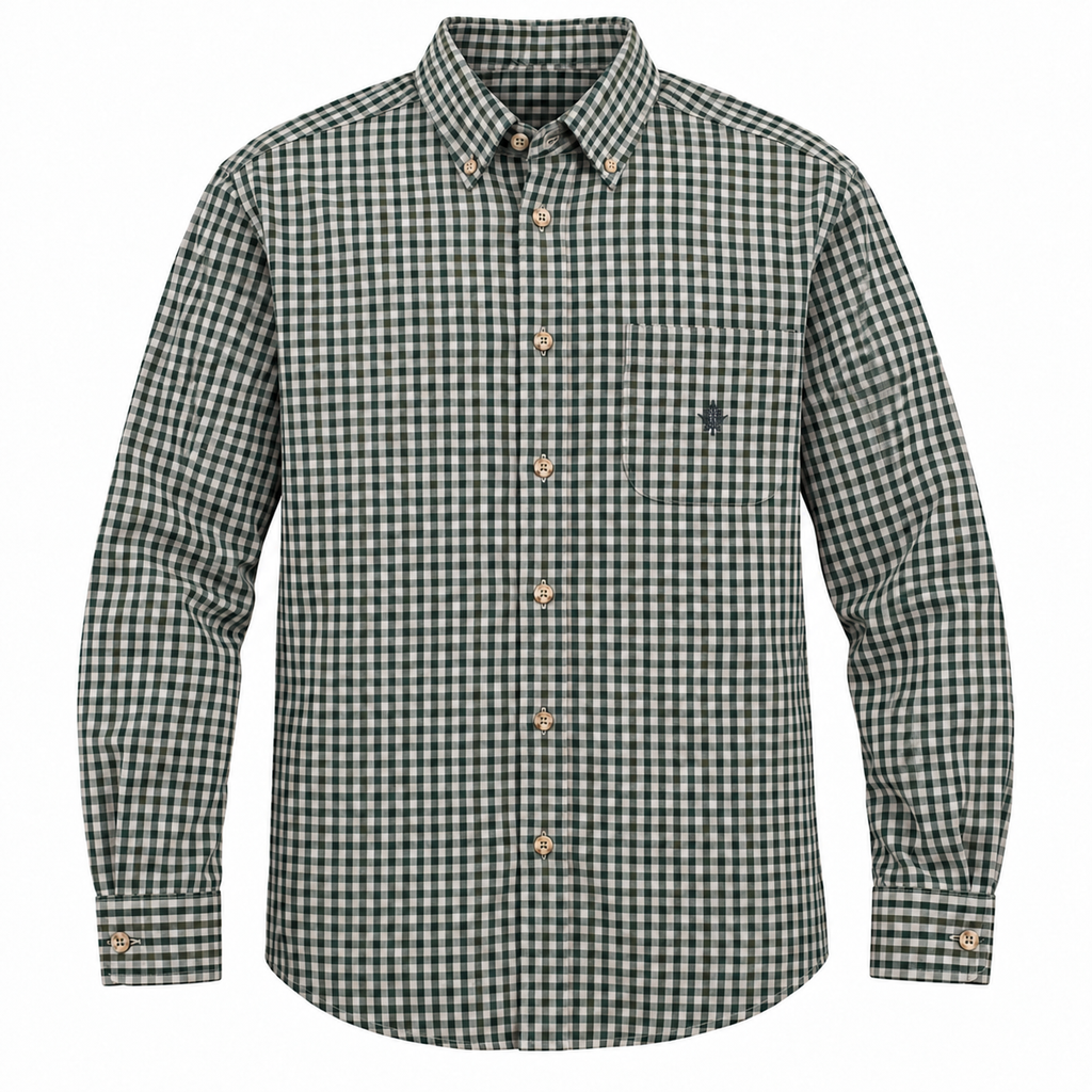 Camisa Idaho de cuadros verde oscuro y crudo talla XXL sobre fondo blanco