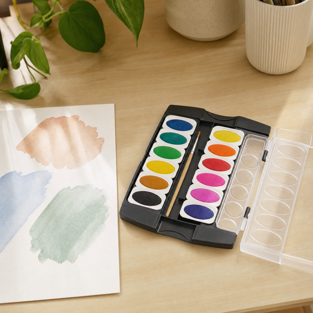 United Office - Set de acuarelas en pastillas con estuche y pincel