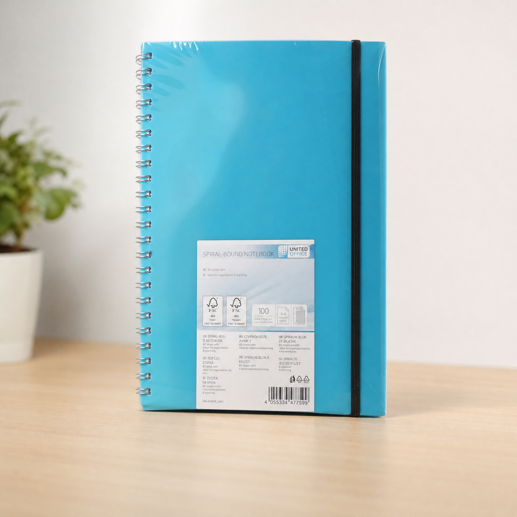 United Office cuaderno espiral turquesa con banda elástica