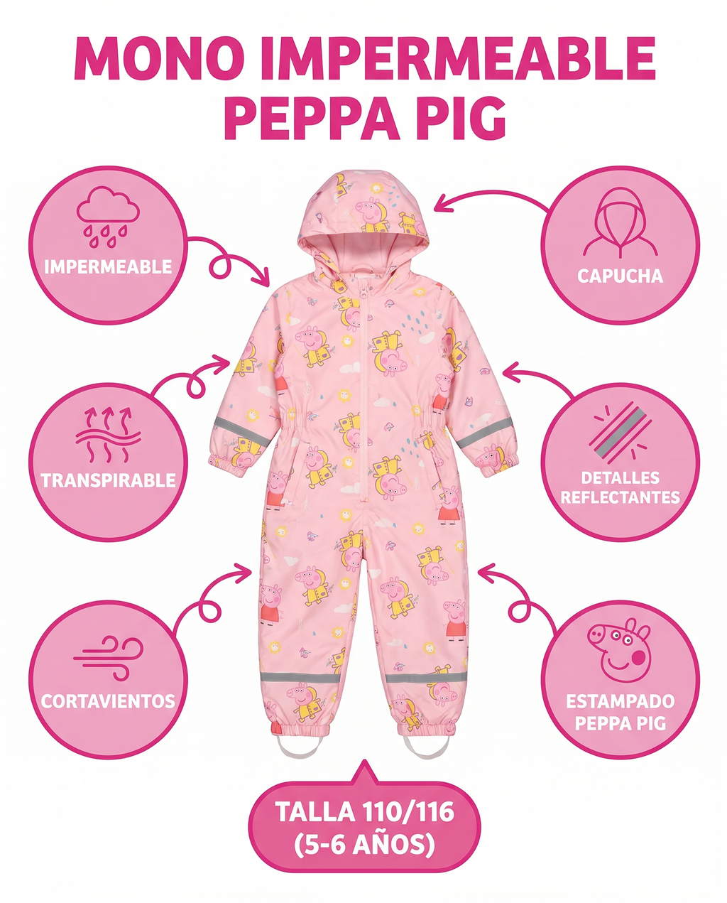 Mono Impermeable Peppa Pig — Rosa