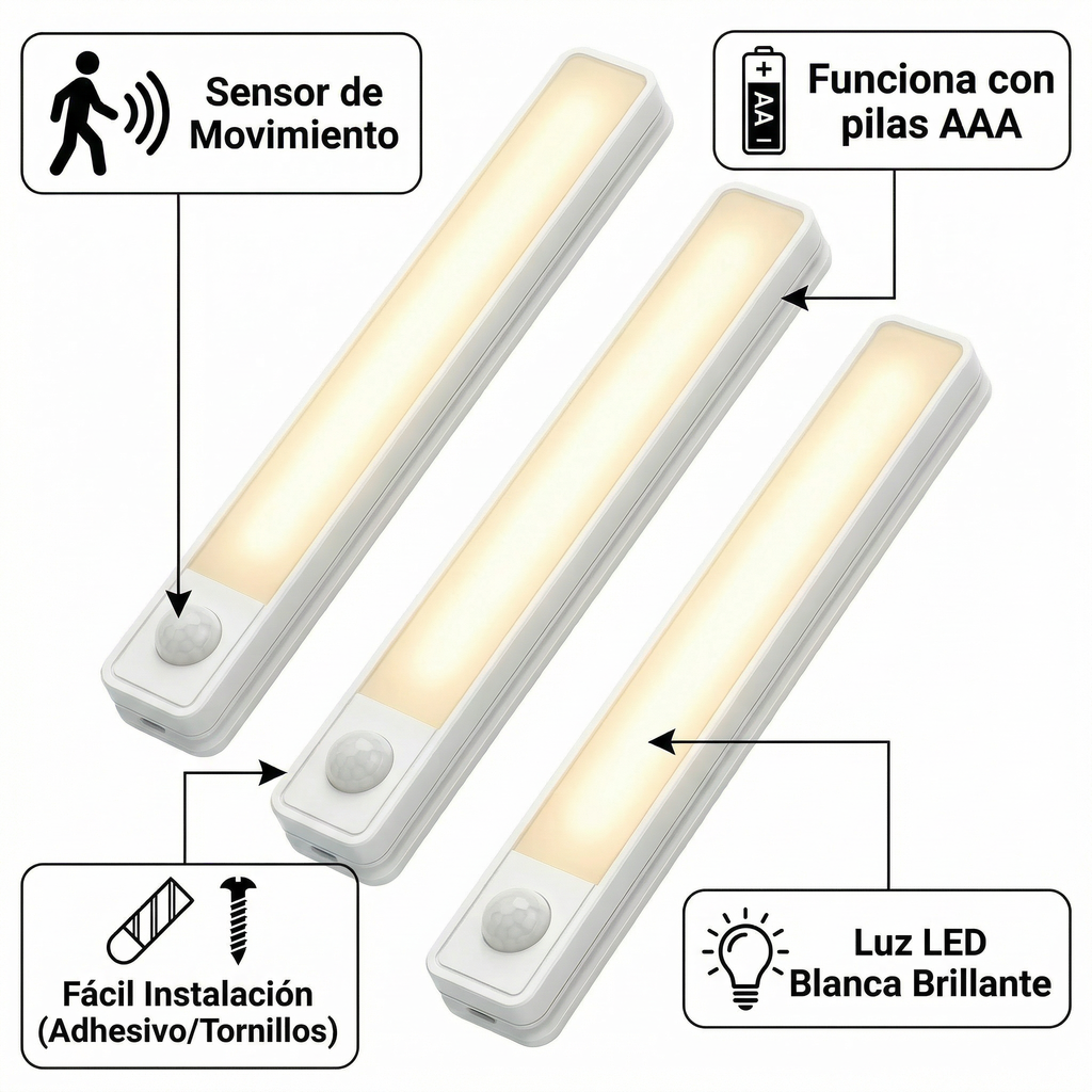 Set 3 Luces LED con Sensor de Movimiento Casalux
