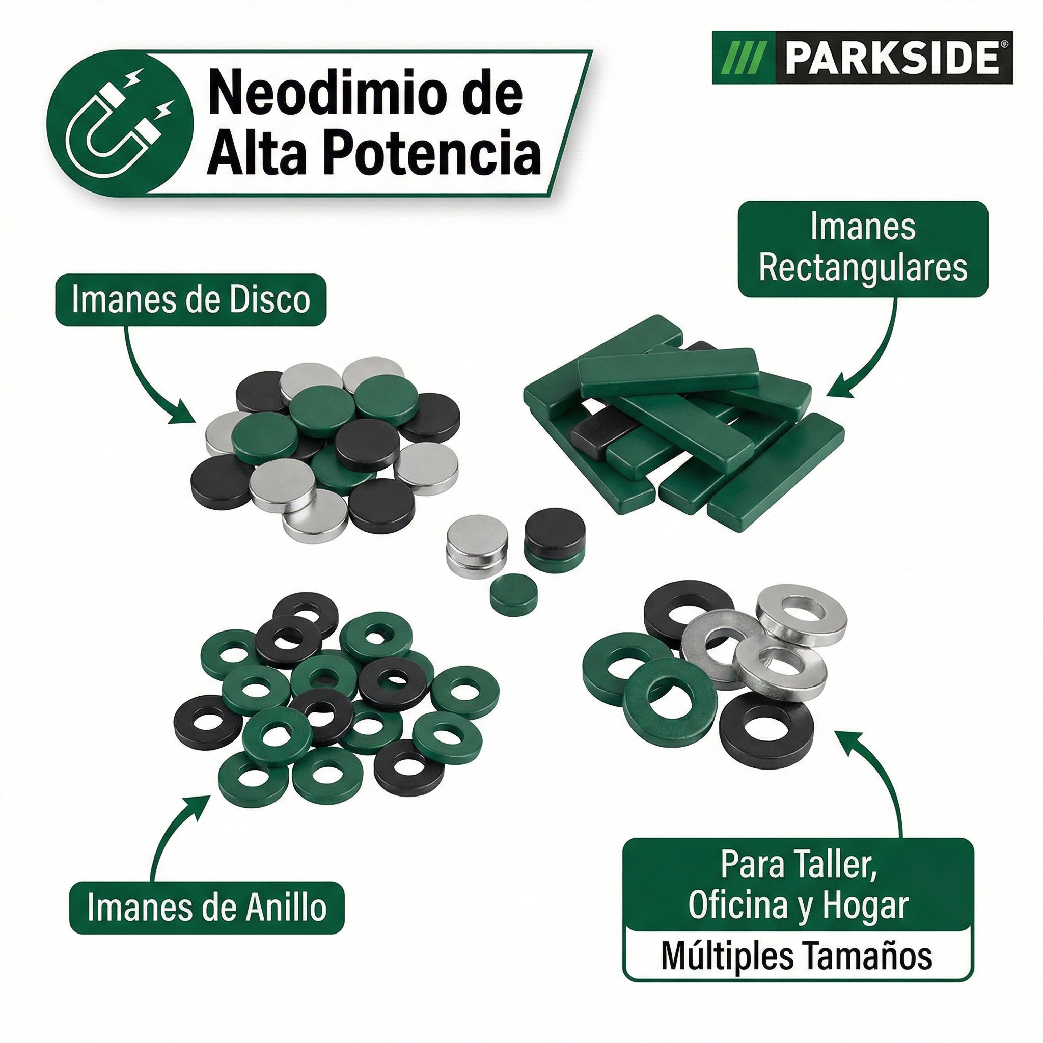 Set de Imanes Multiusos Potentes Varios Tamaños | Parkside