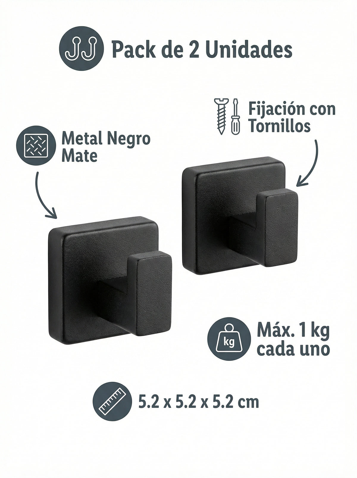 Pack 2 Colgadores de Toalla Negros - Livarno Home