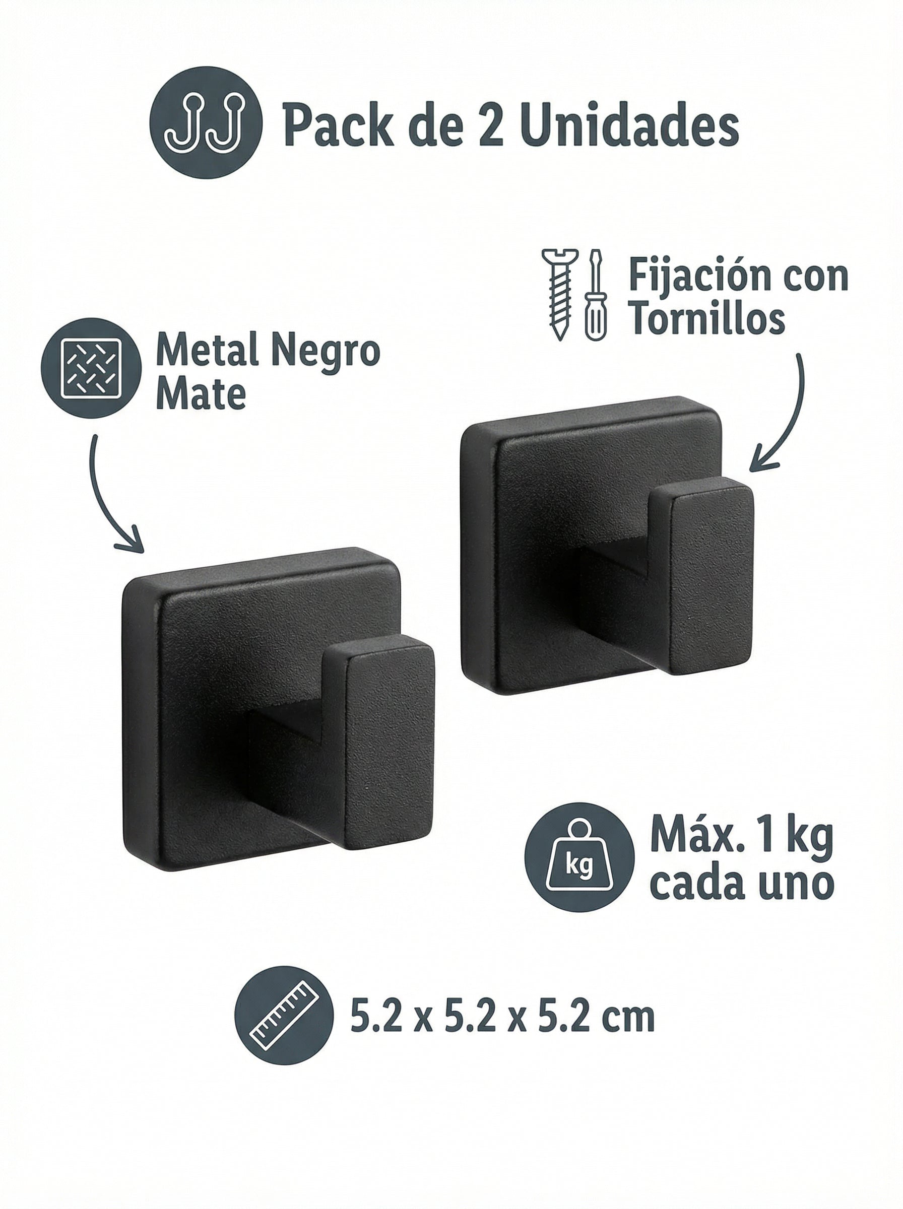 Pack 2 Colgadores de Toalla Negros - Livarno Home