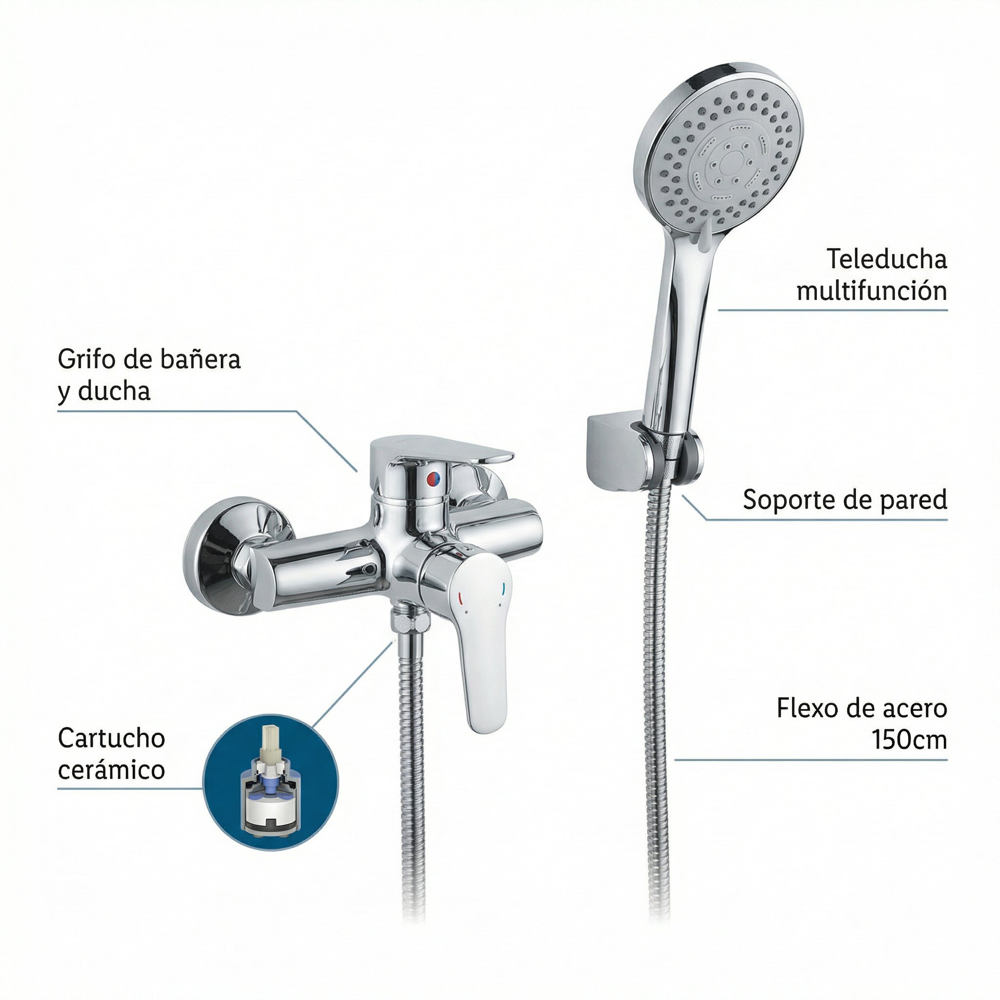 Grifo Monomando de Ducha y Bañera - Home Creation