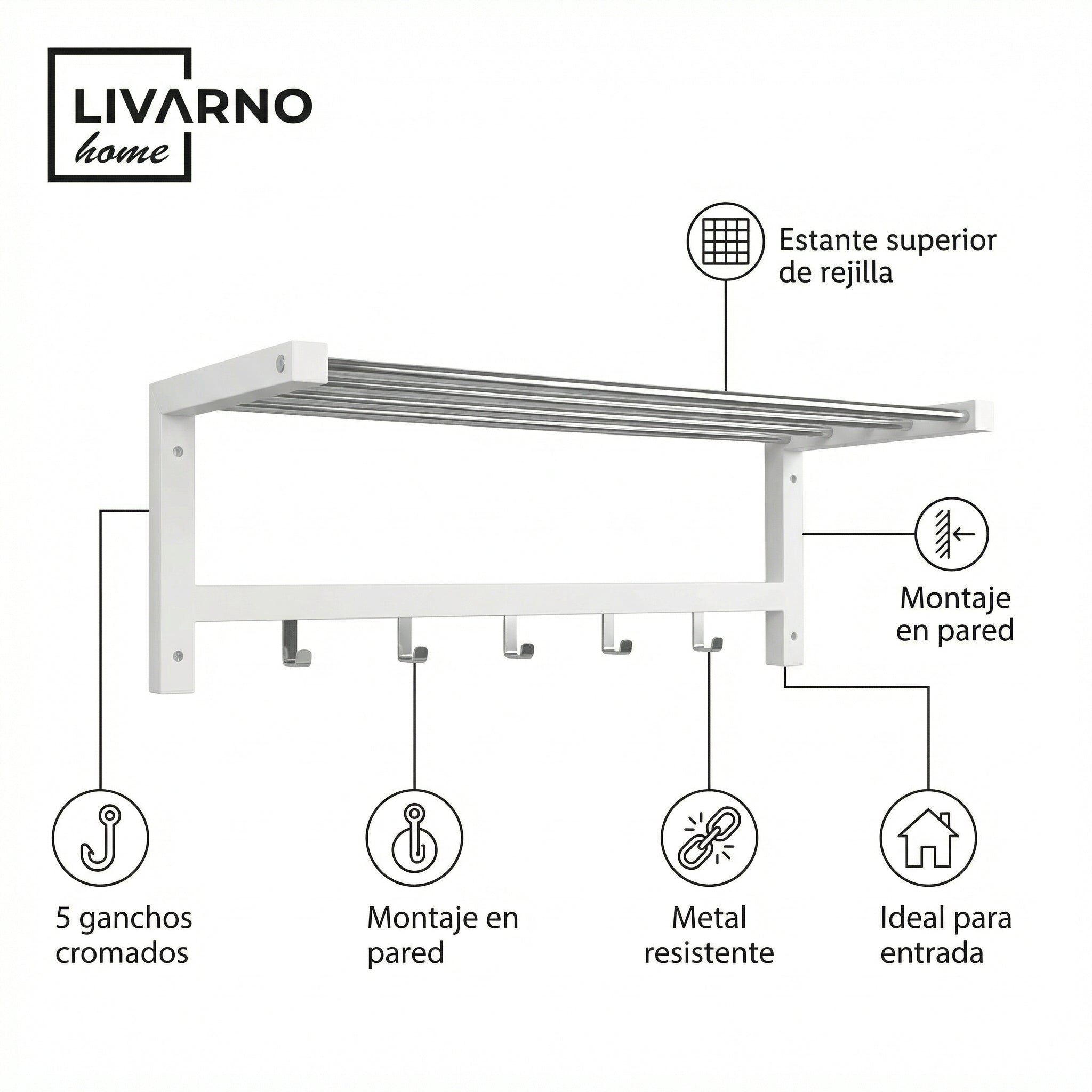 Perchero de Pared con Estante - Livarno Home