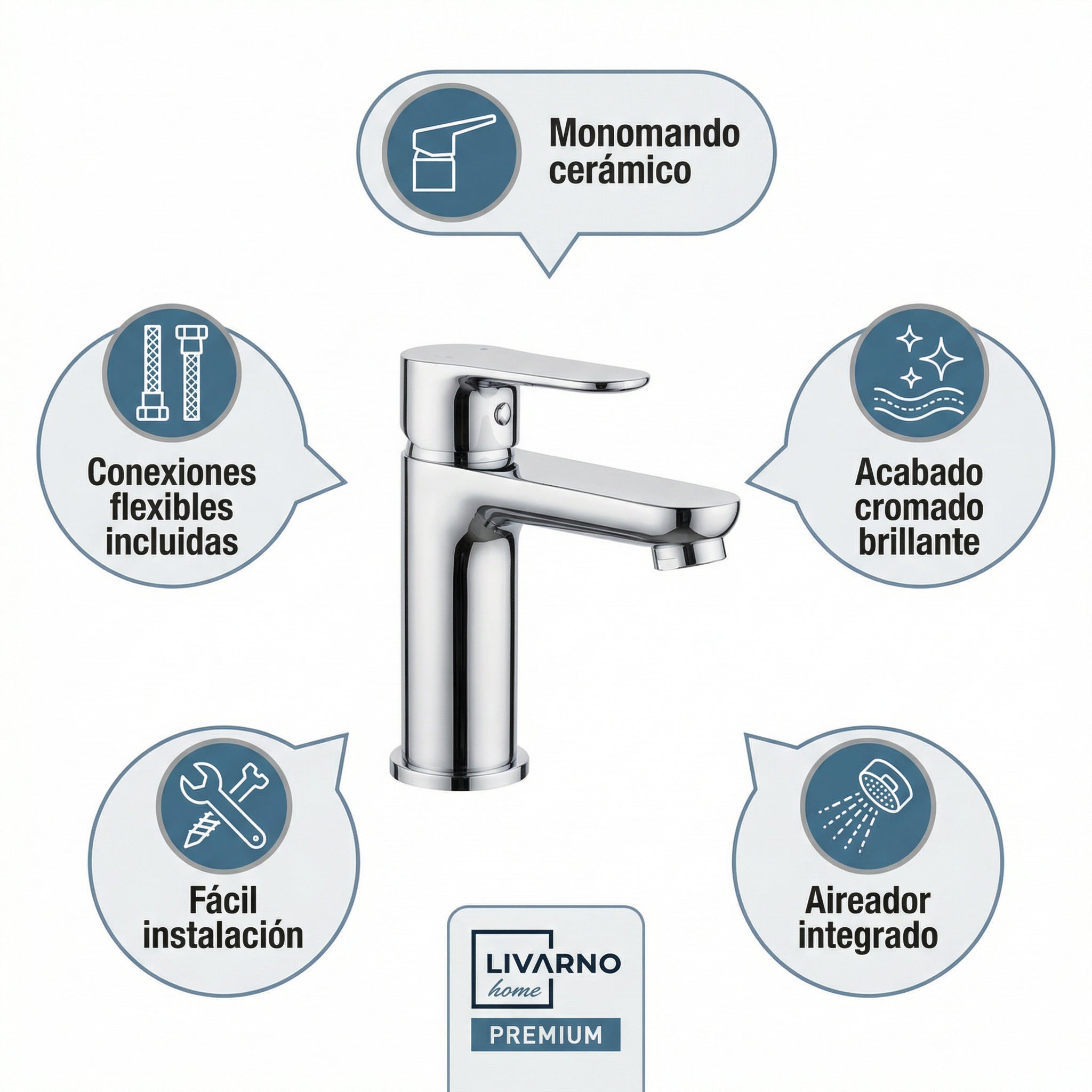 Grifo Monomando de Lavabo Cromado - Livarno Home