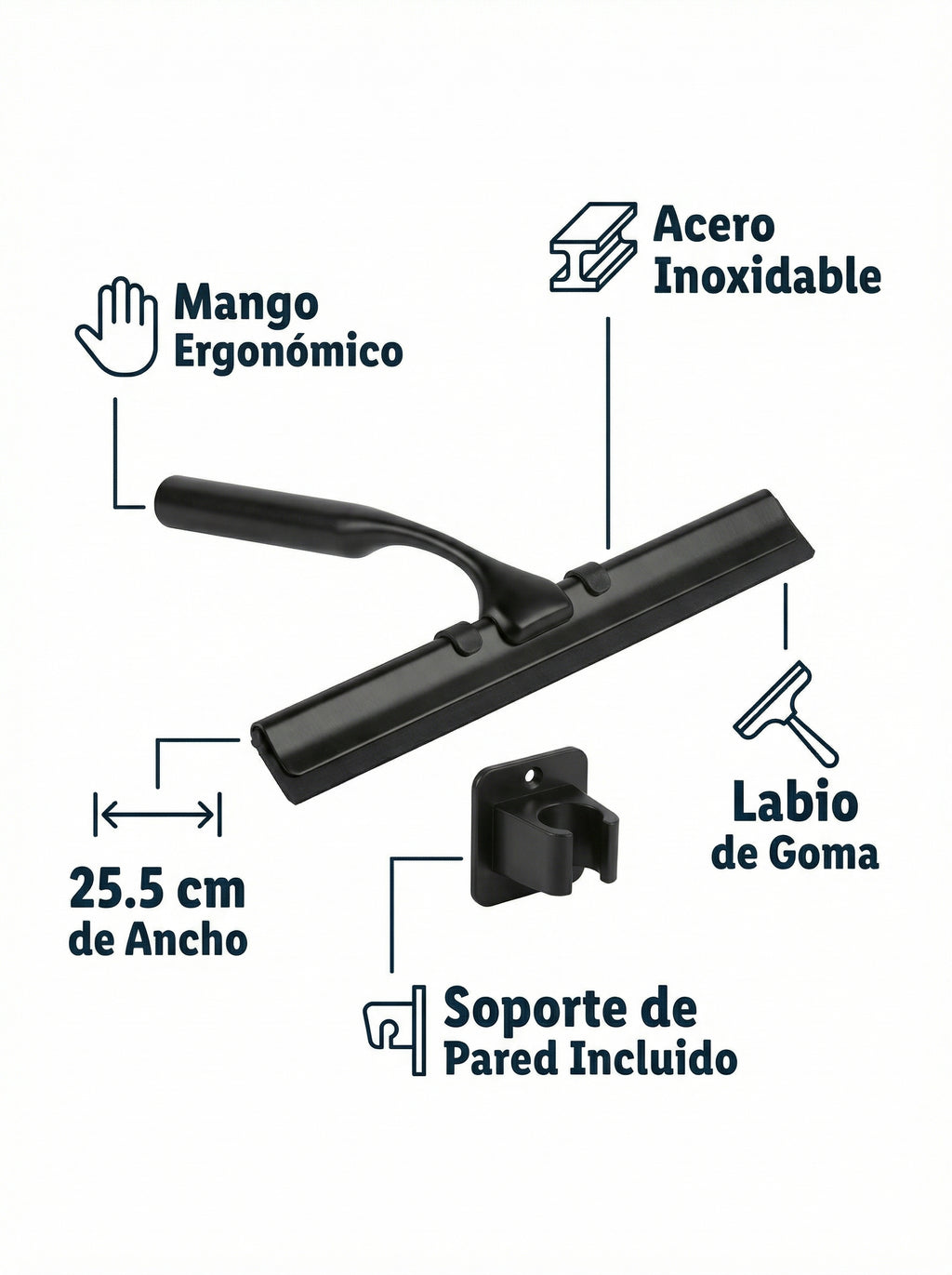 Limpiacristales de Ducha Negro con Soporte - Livarno Home