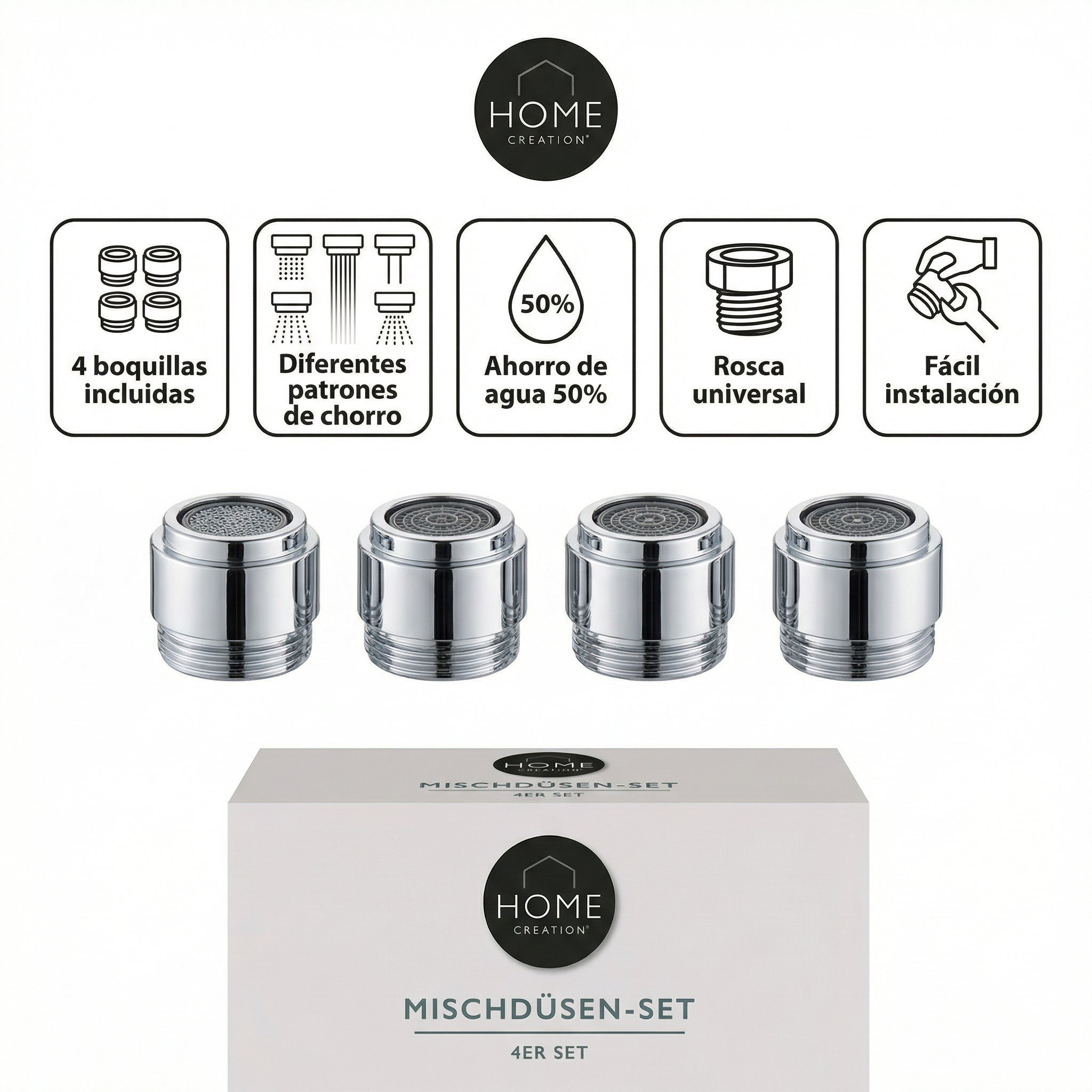 Set de 4 Boquillas Mezcladoras para Grifo - Home Creation