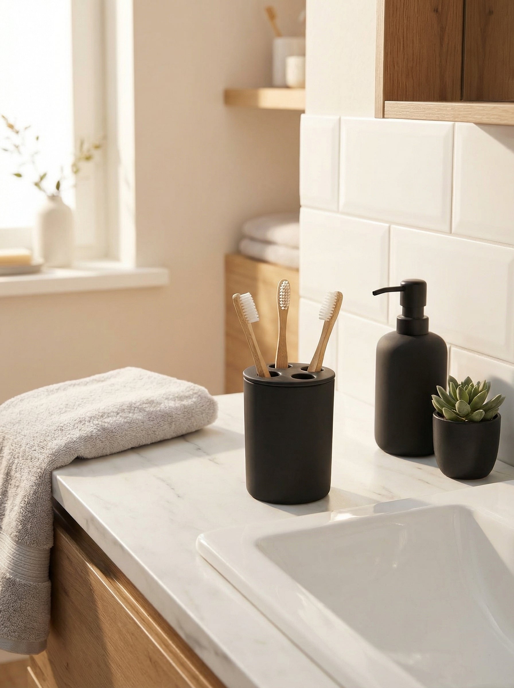 Portacepillos de Dientes Cristal Negro - Livarno Home
