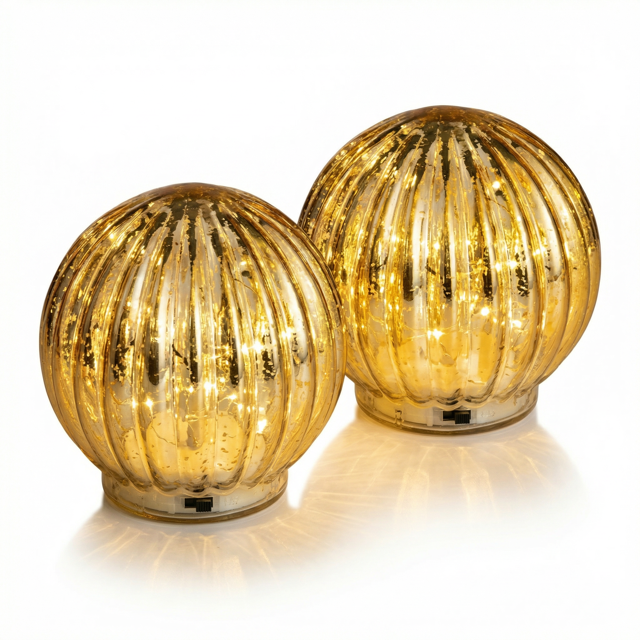 Set 2 Bolas Decorativas LED Cristal Dorado con Timer | Casalux