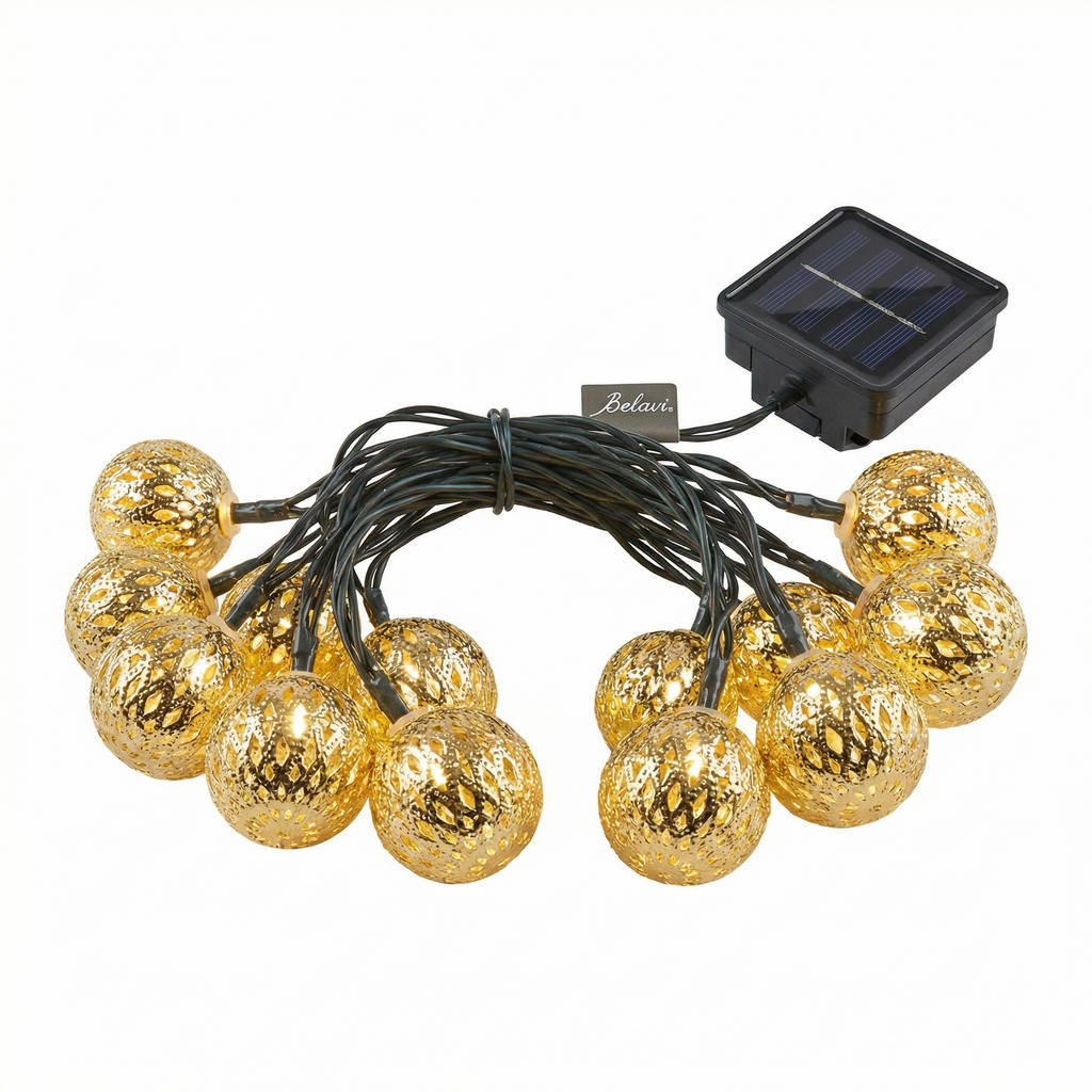 Guirnalda Solar Oriental Bolas Doradas Filigrana Luz Cálida | Belavi