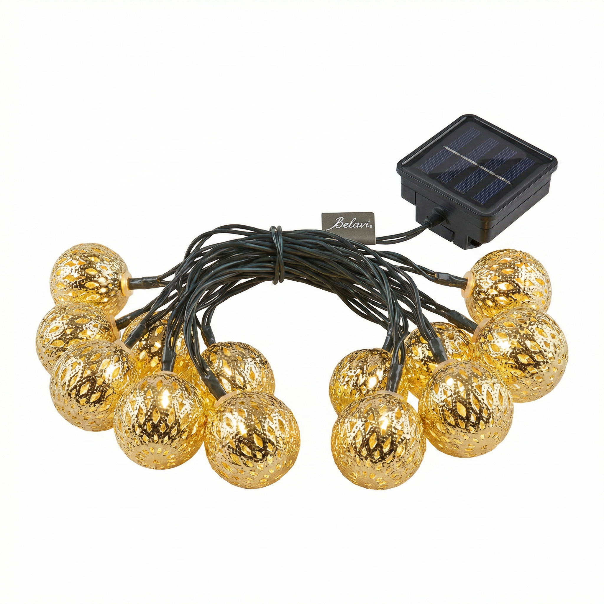 Guirnalda Solar Oriental Bolas Doradas Filigrana Luz Cálida | Belavi