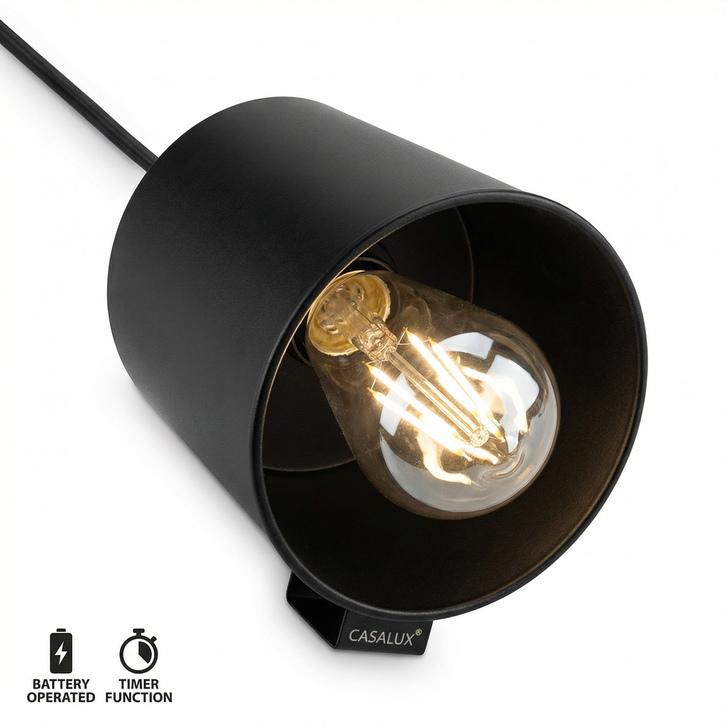 Lámpara Colgante Exterior Filamento LED Negra con Timer | Casalux
