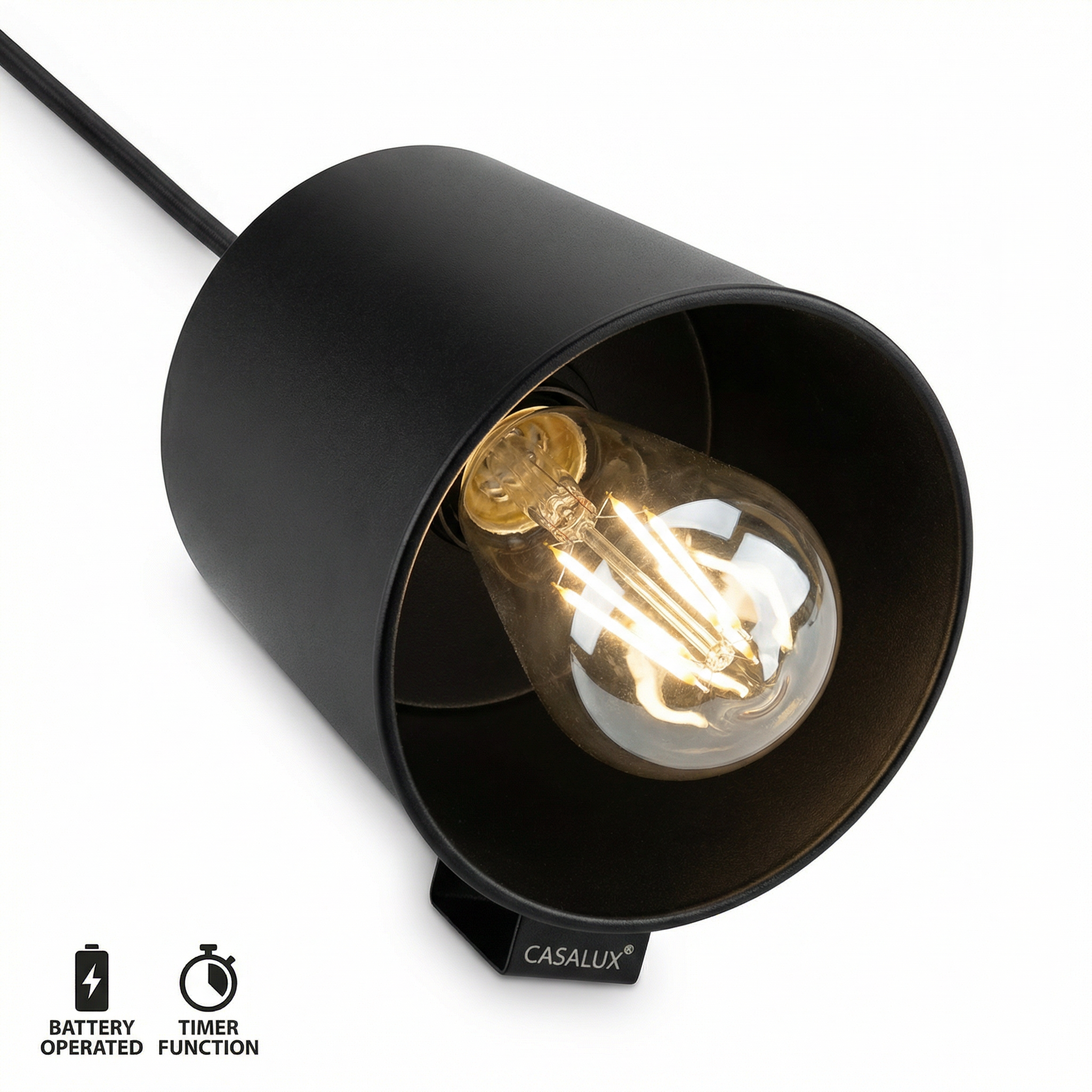 Lámpara Colgante Exterior Filamento LED Negra con Timer | Casalux