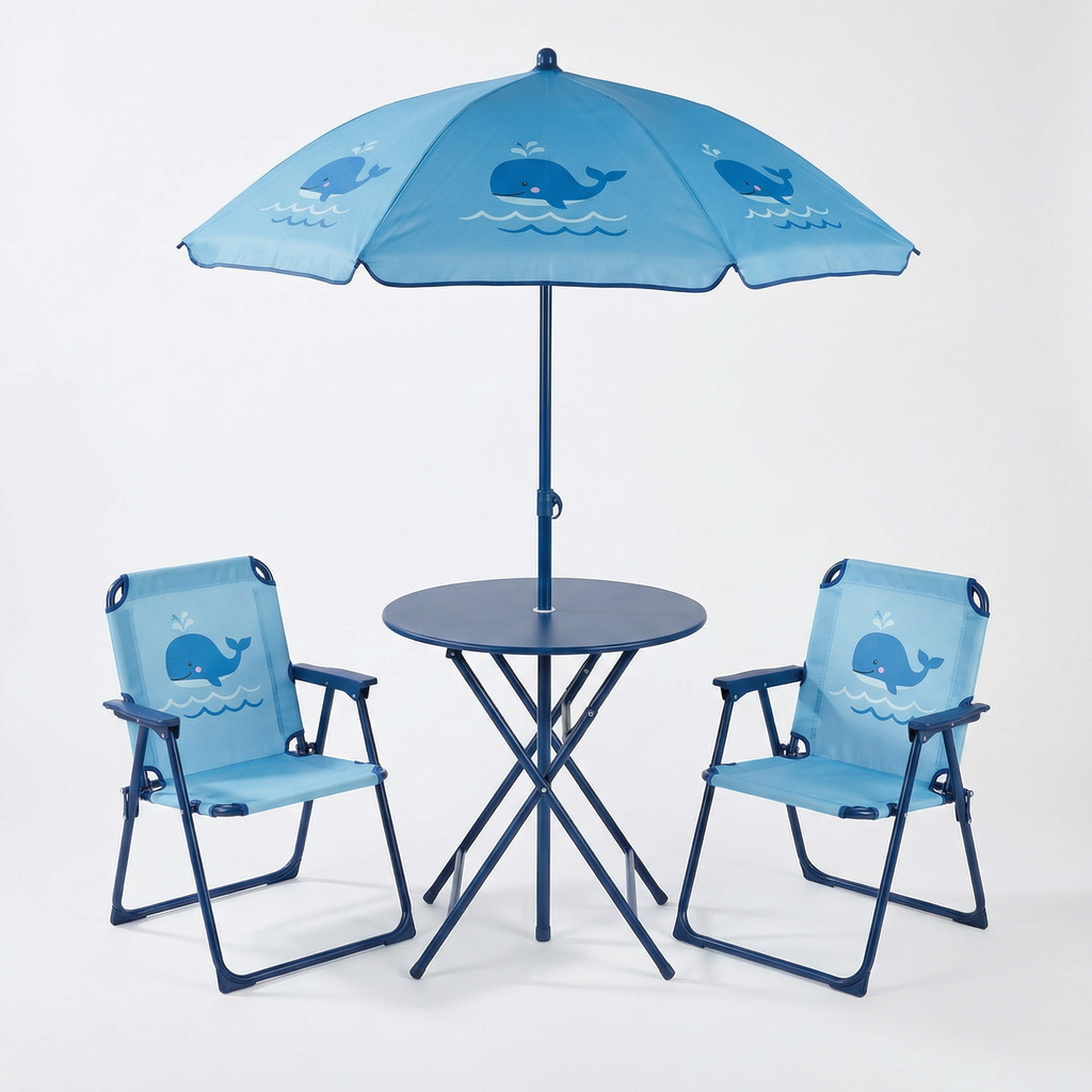 Set Mobiliario Infantil Livarno Home - Mesa + 2 Sillas + Sombrilla Ballena UPF 50+