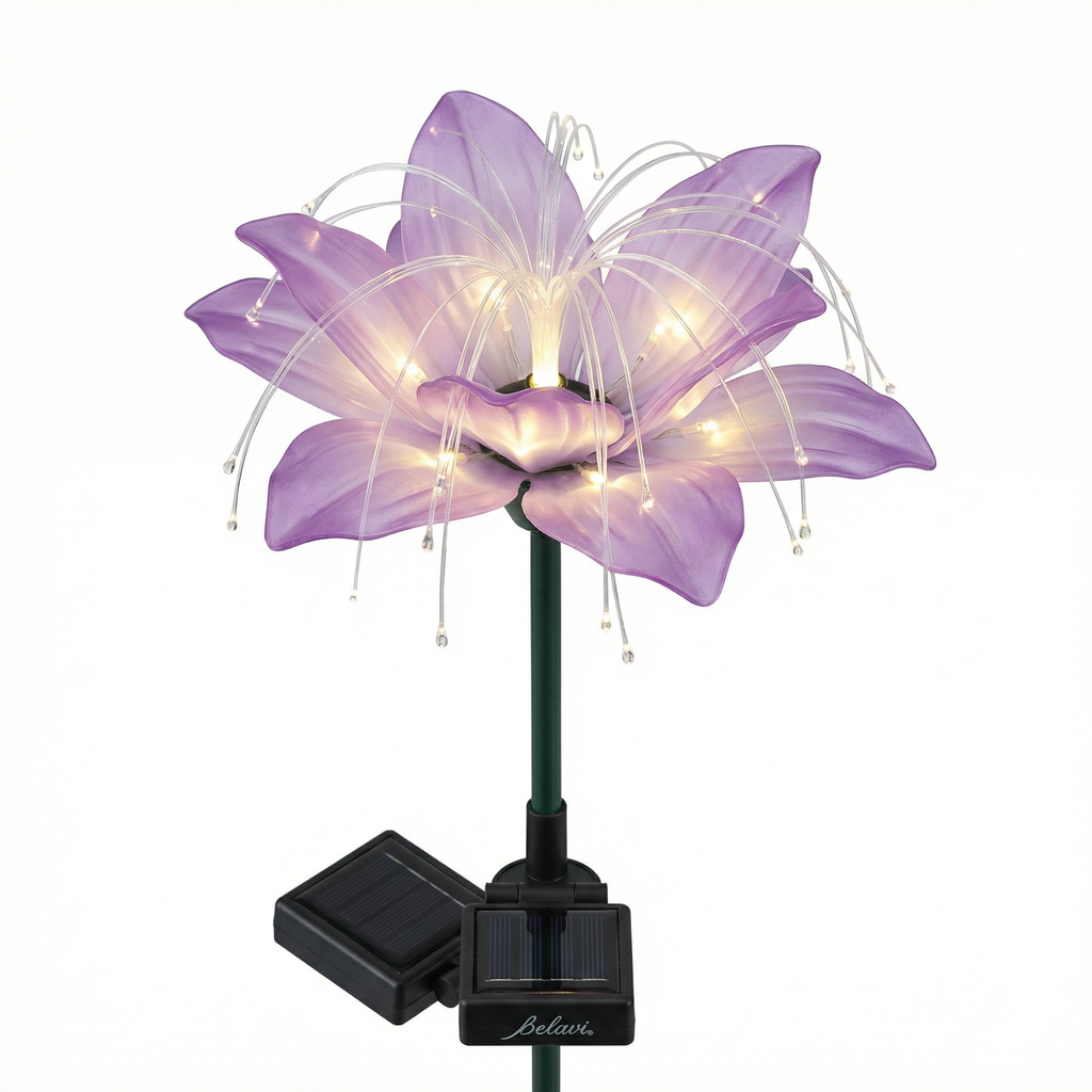 Estaca Solar LED Flor Lila con Fibra Óptica Decorativa | Belavi