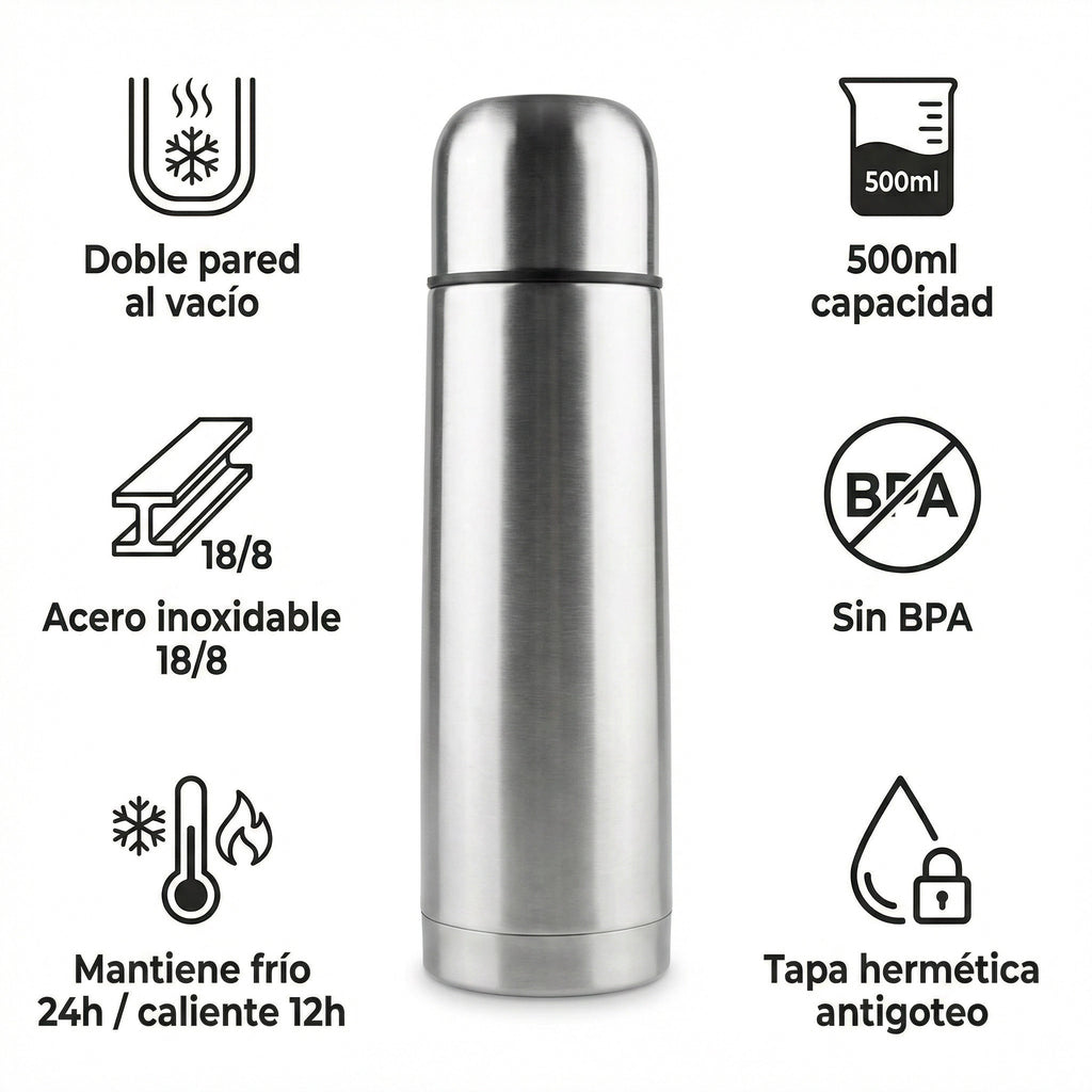 Termo de Acero Inoxidable Doble Pared al Vacio - 500ml
