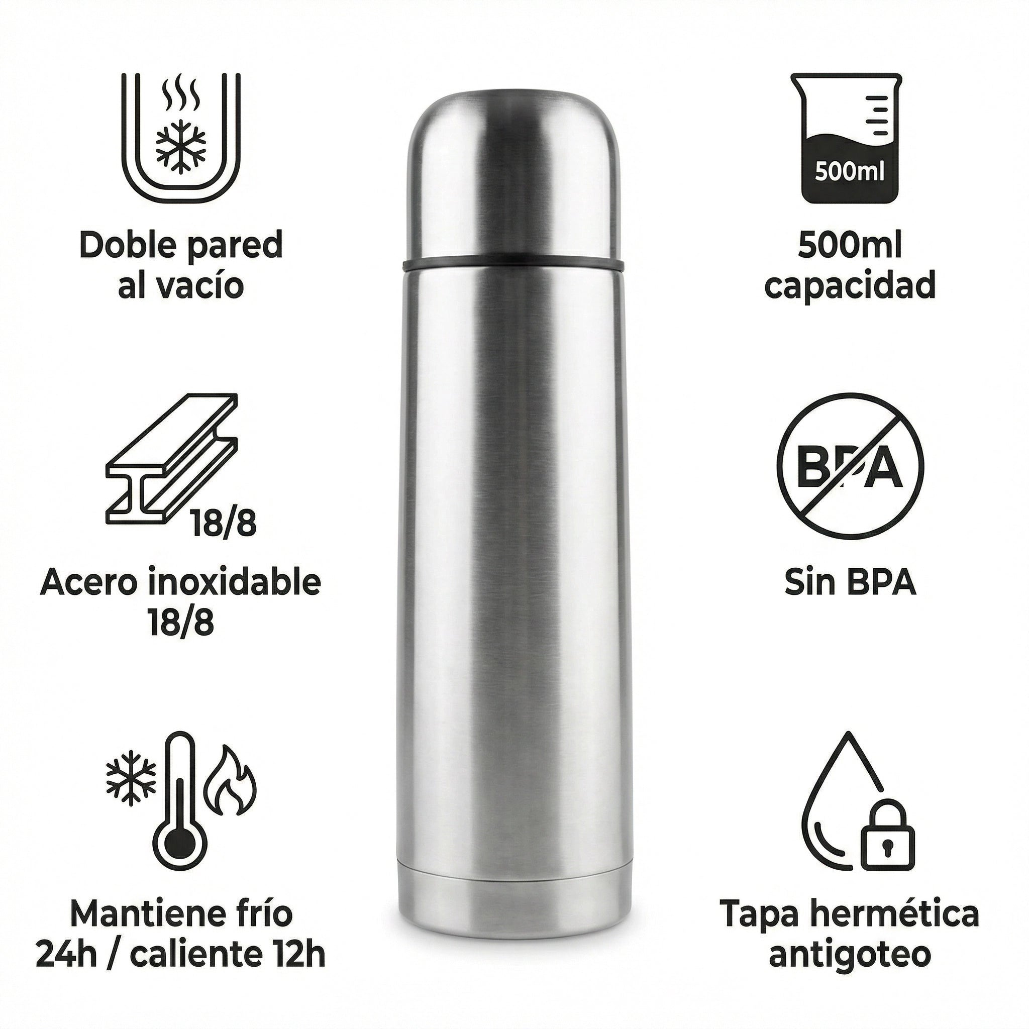 Termo de Acero Inoxidable Doble Pared al Vacio - 500ml