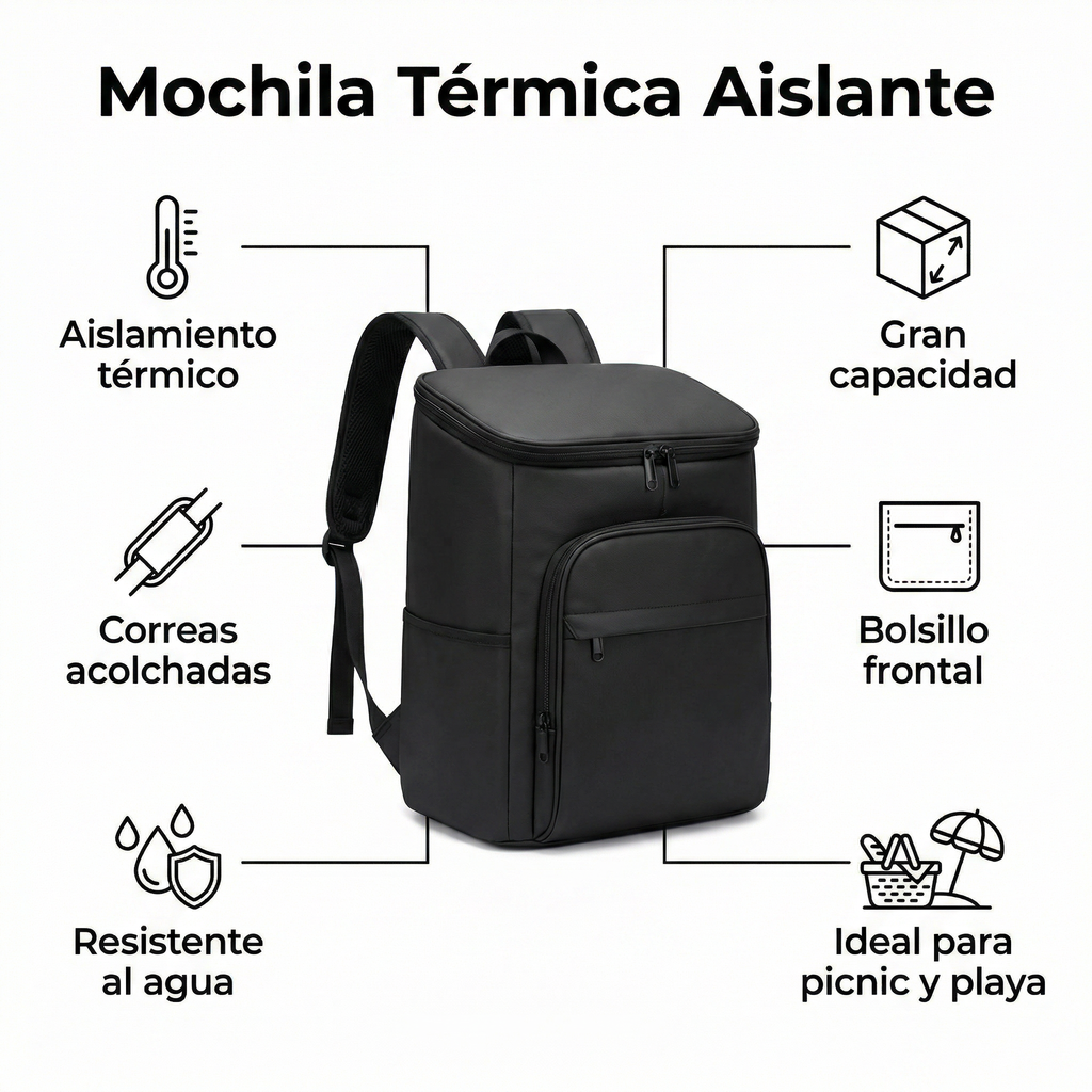 Mochila Isotermica Negra - Gran Capacidad