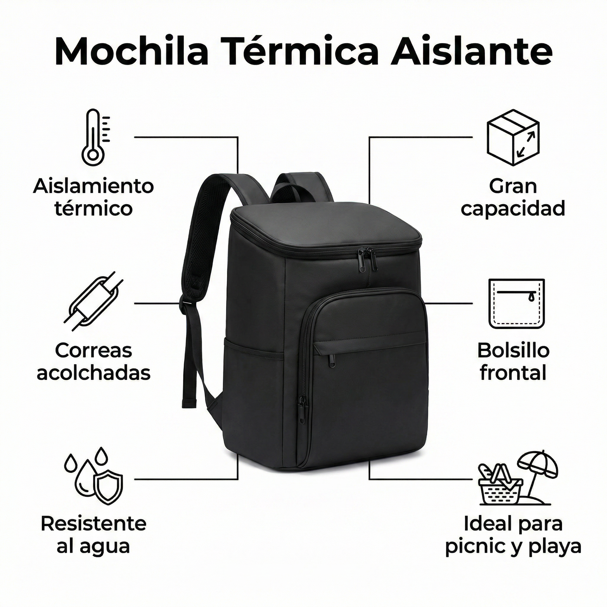 Mochila Isotermica Negra - Gran Capacidad