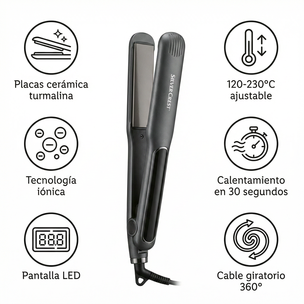 Plancha de Pelo SilverCrest SHGP 38 A1 - Ceramica Turmalina Ionica