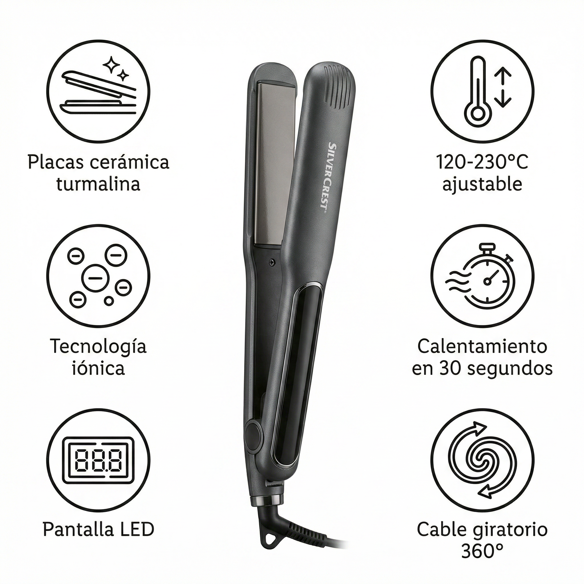 Plancha de Pelo SilverCrest SHGP 38 A1 - Ceramica Turmalina Ionica