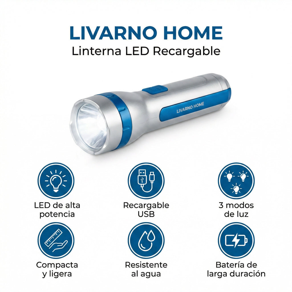 Linterna LED Recargable Livarno Home - 3 Modos de Luz