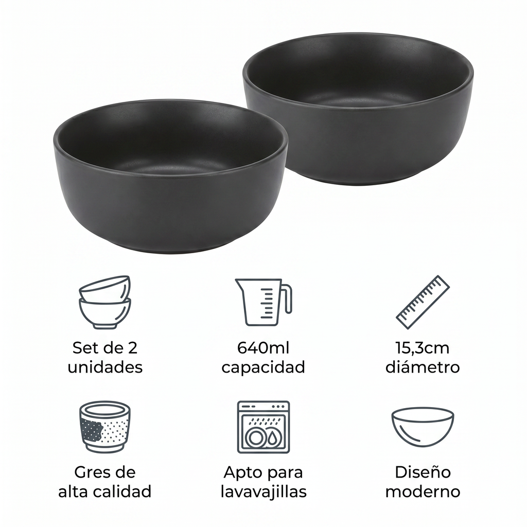 Set 2 Boles de Gres SilverCrest - Antracita 640ml