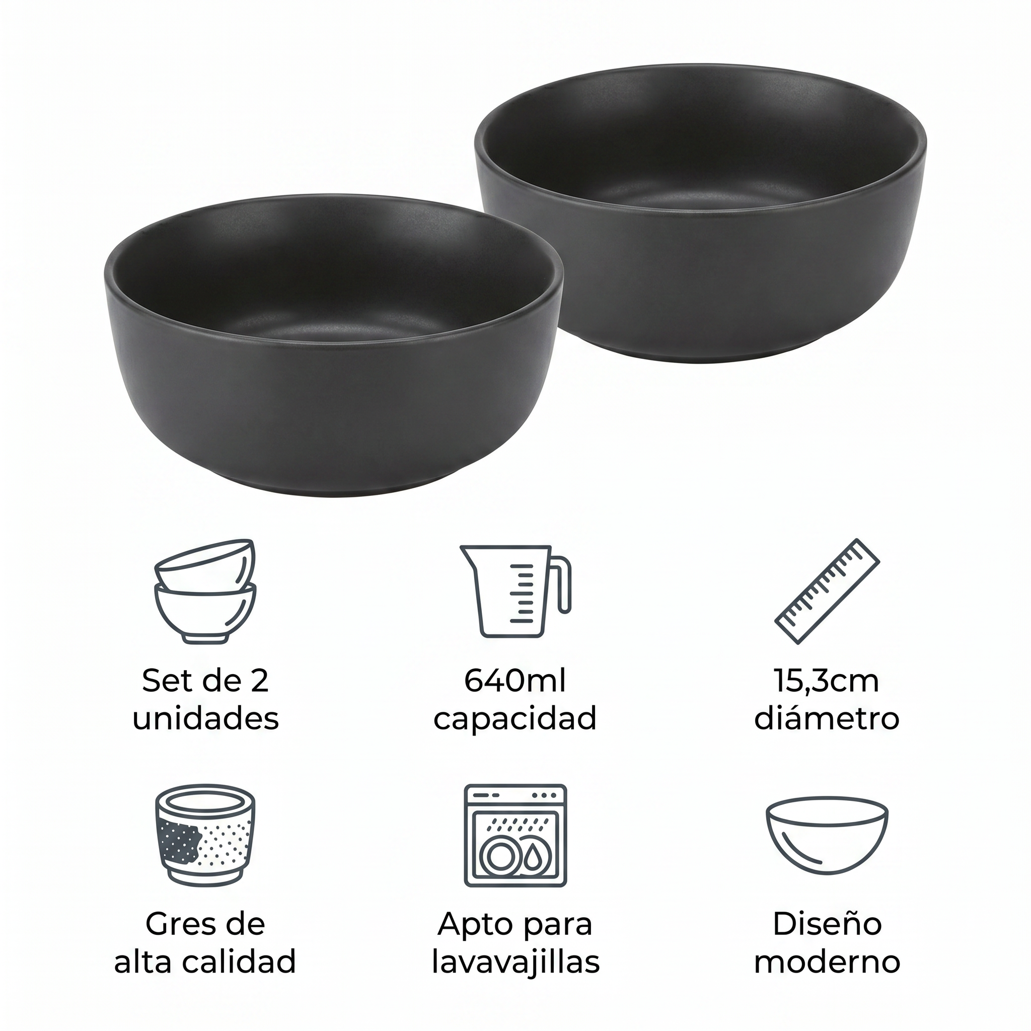 Set 2 Boles de Gres SilverCrest - Antracita 640ml