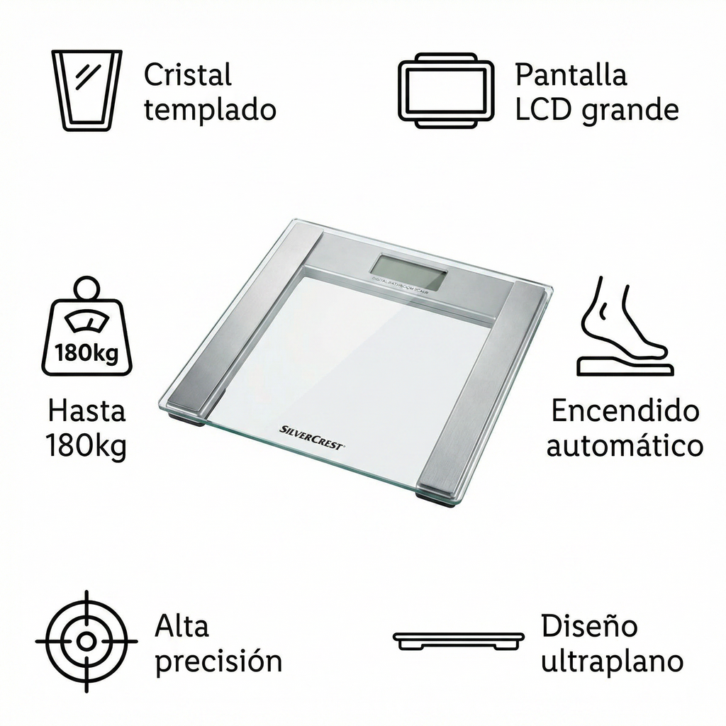 Bascula de Bano Digital SilverCrest - Cristal Templado 180kg