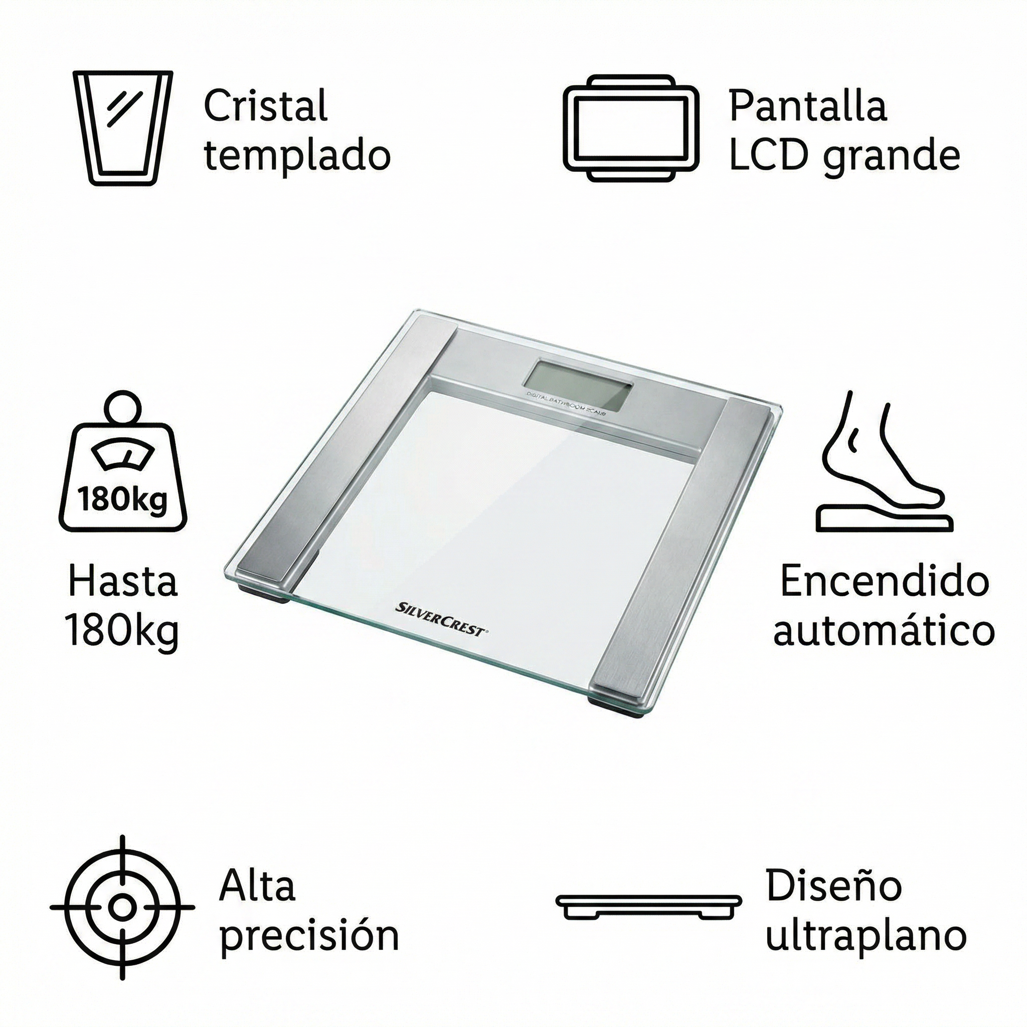 Bascula de Bano Digital SilverCrest - Cristal Templado 180kg
