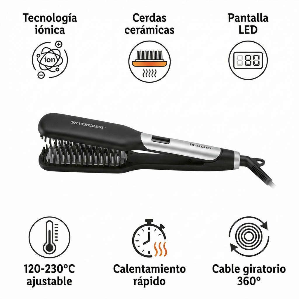 Cepillo Alisador Electrico SilverCrest SHGB 50 A1 - Ceramica Ionica