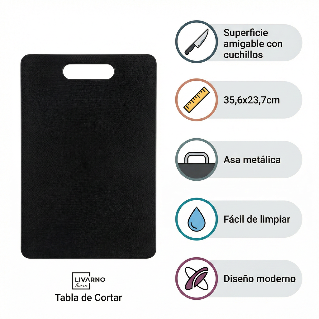 Tabla de Cortar Livarno Home - Negra con Asa Metalica 35,6x23,7cm