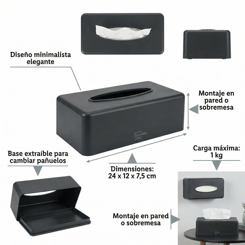 Caja Dispensadora de Panuelos Livarno Home - Negro