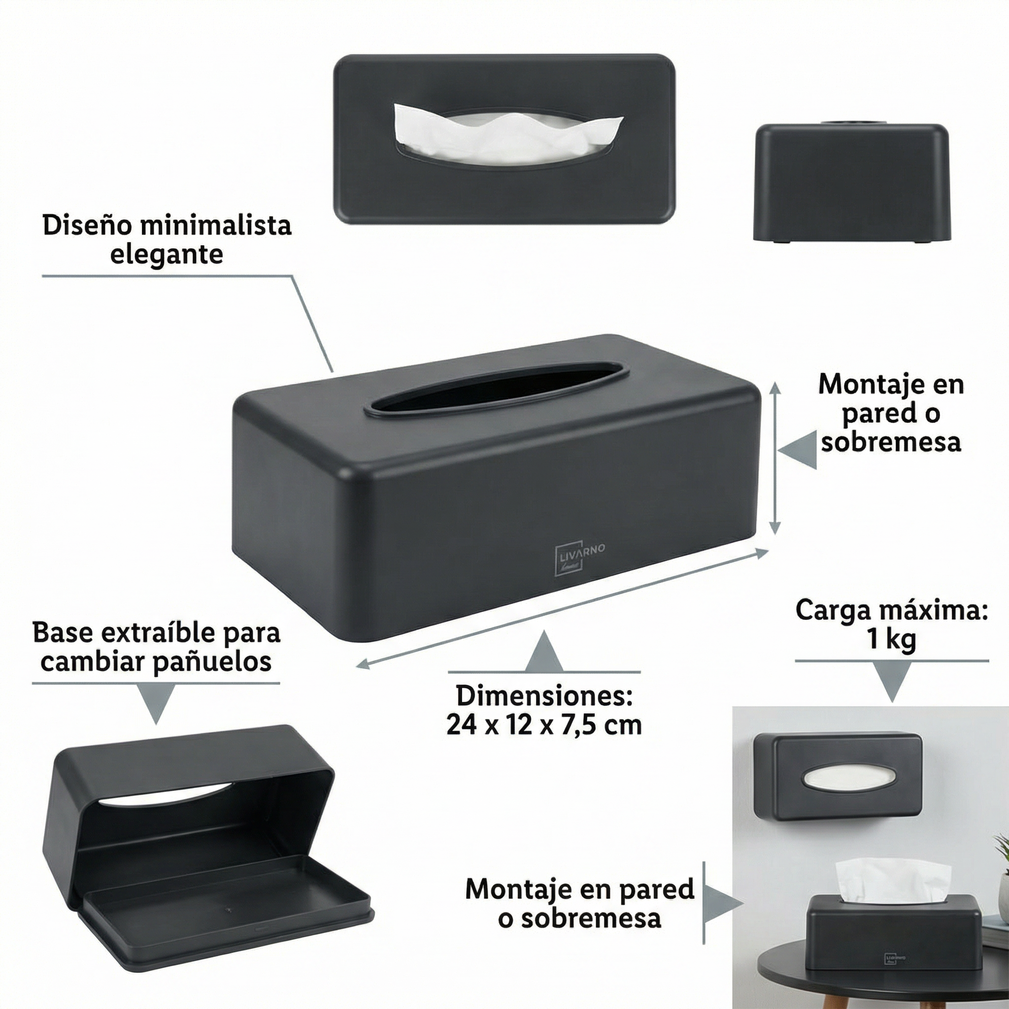 Caja Dispensadora de Panuelos Livarno Home - Negro