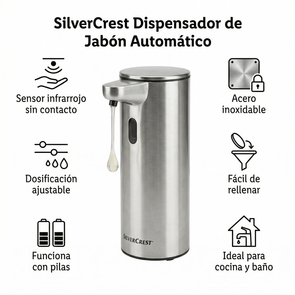 Dispensador de Jabon Automatico SilverCrest - Acero Inoxidable Sensor Infrarrojo
