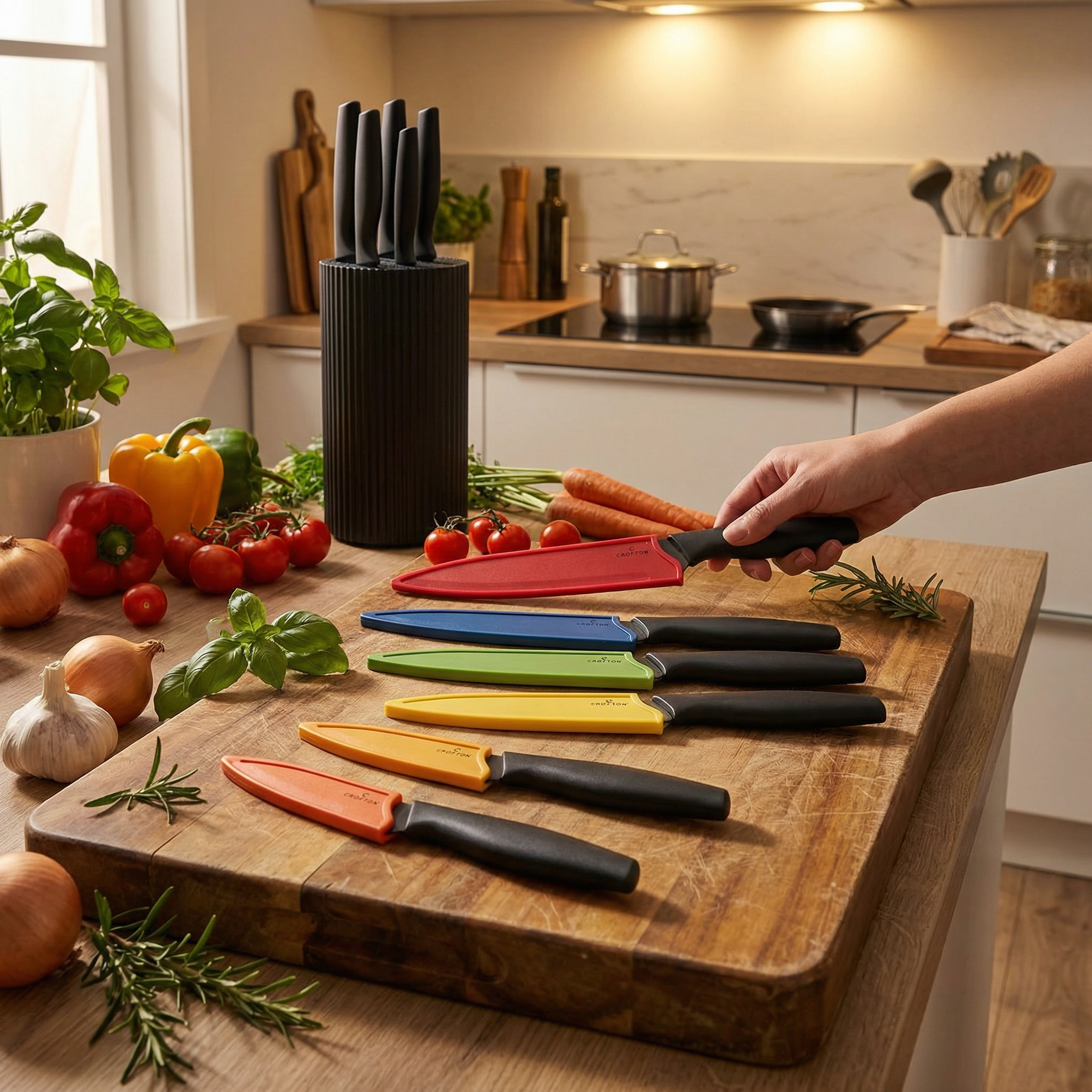Set de Cuchillos de Cocina con Fundas Protectoras de Colores
