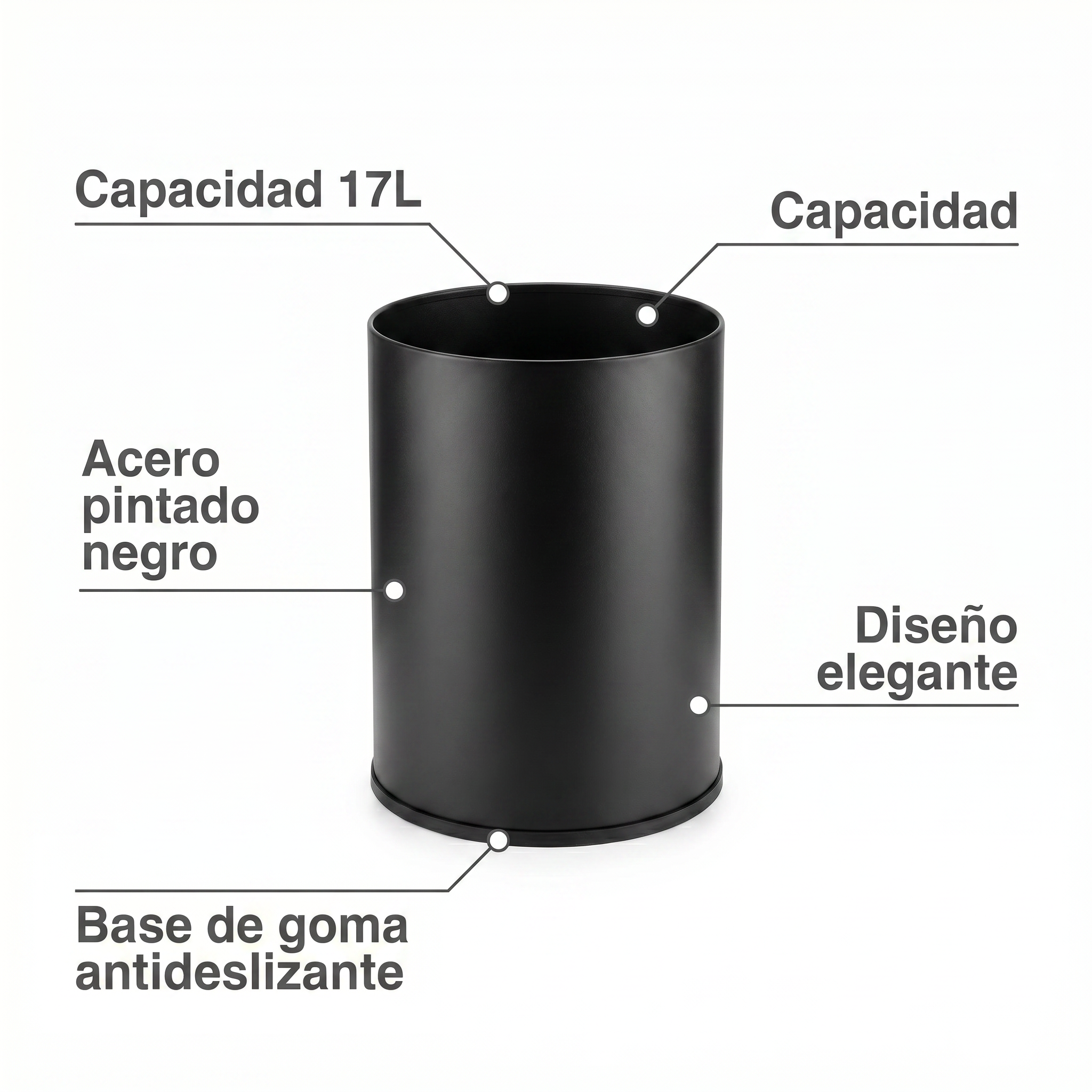 Papelera de Oficina Vilagrasa BAS-1051 — 1051 Negro 17 Litros