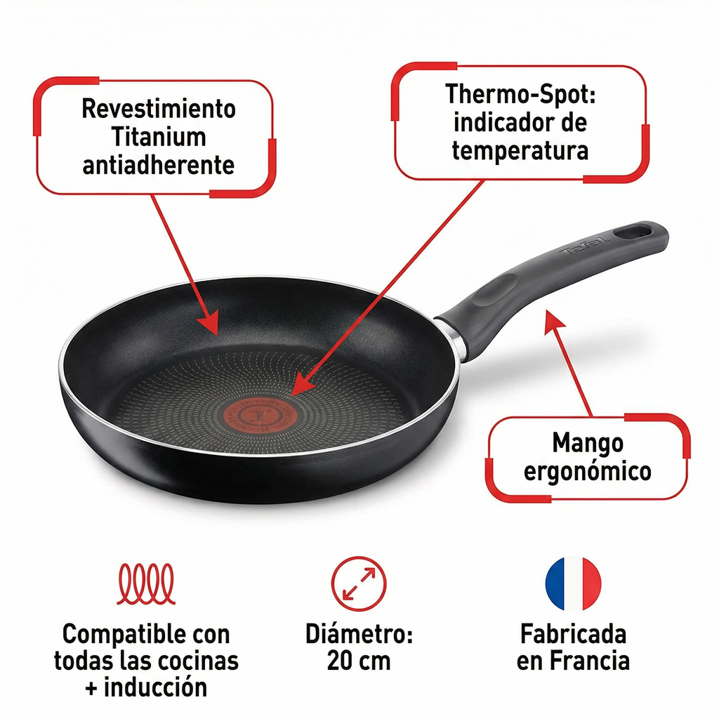 Sartén Tefal Inicio 20cm Titanium Thermo-Spot Inducción